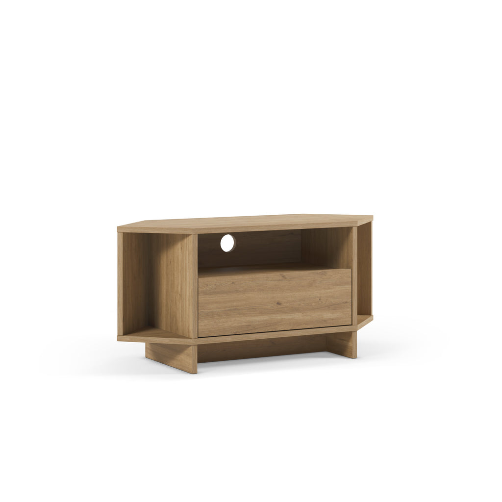 Decortieliving - Modern Viva Corner TV Unit – Compact Corner Stand with Shelves & Cabinet for 40-Inch TVs