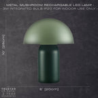 Decortieliving - Midnight Blue Mushroom Table Lamp 25cm | Rechargeable, Touch Dimmer