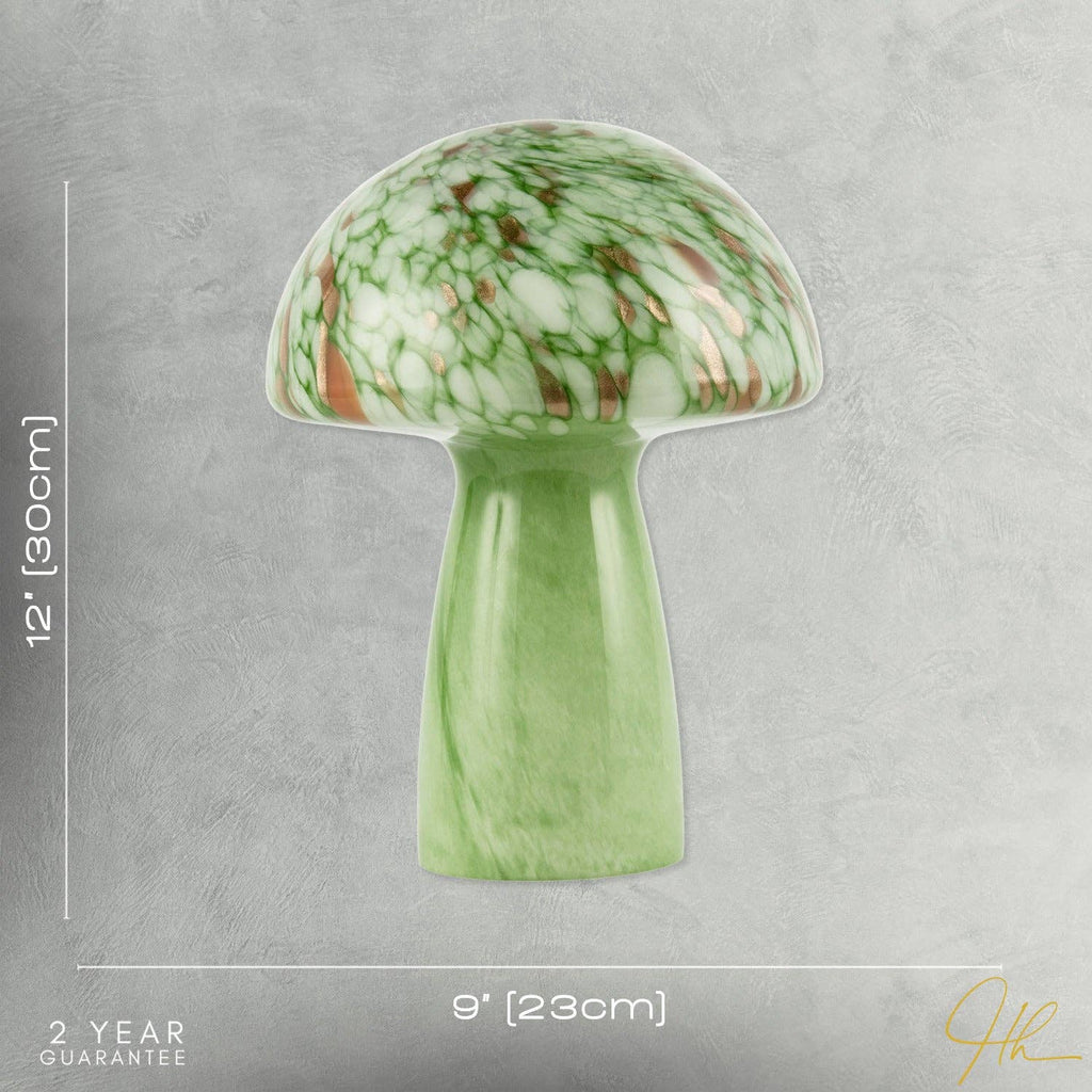 Decortieliving - Green Glass Mushroom Lamp 30cm | Retro Italian Style with Copper Flecks