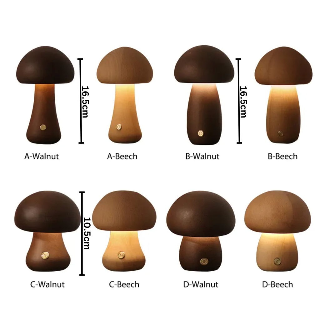 Decortieliving - Wooden Mushroom Night Light | Rechargeable Touch Lamp
