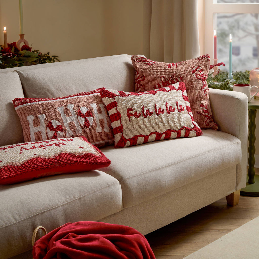 Decortieliving - Fa La La Christmas Cushion 30x50cm | Red Candy Stripe, Tufted