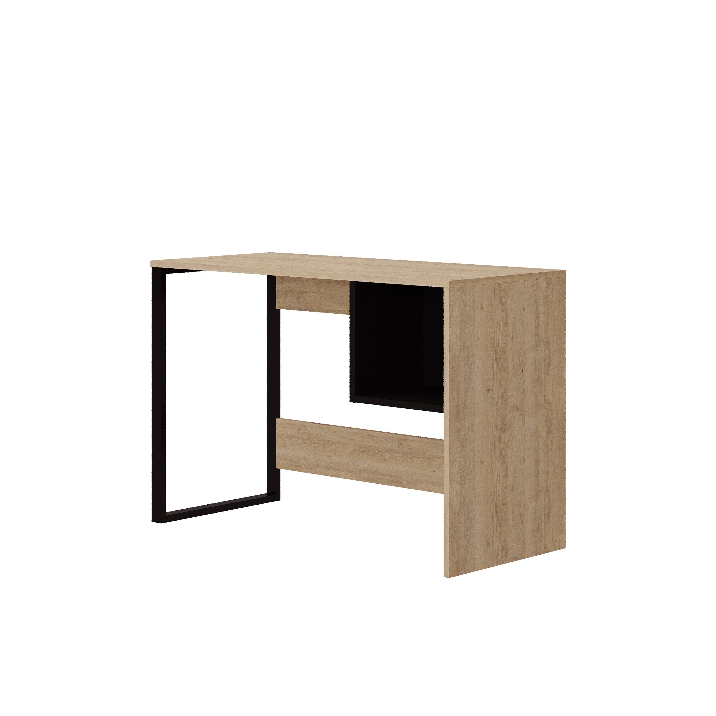 Decortieliving - Model 4 Working Table with 1 Square Shelf - Oak - Black Wood