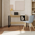 Decortieliving - Model 4 Working Table with 1 Square Shelf - Oak - Black Wood