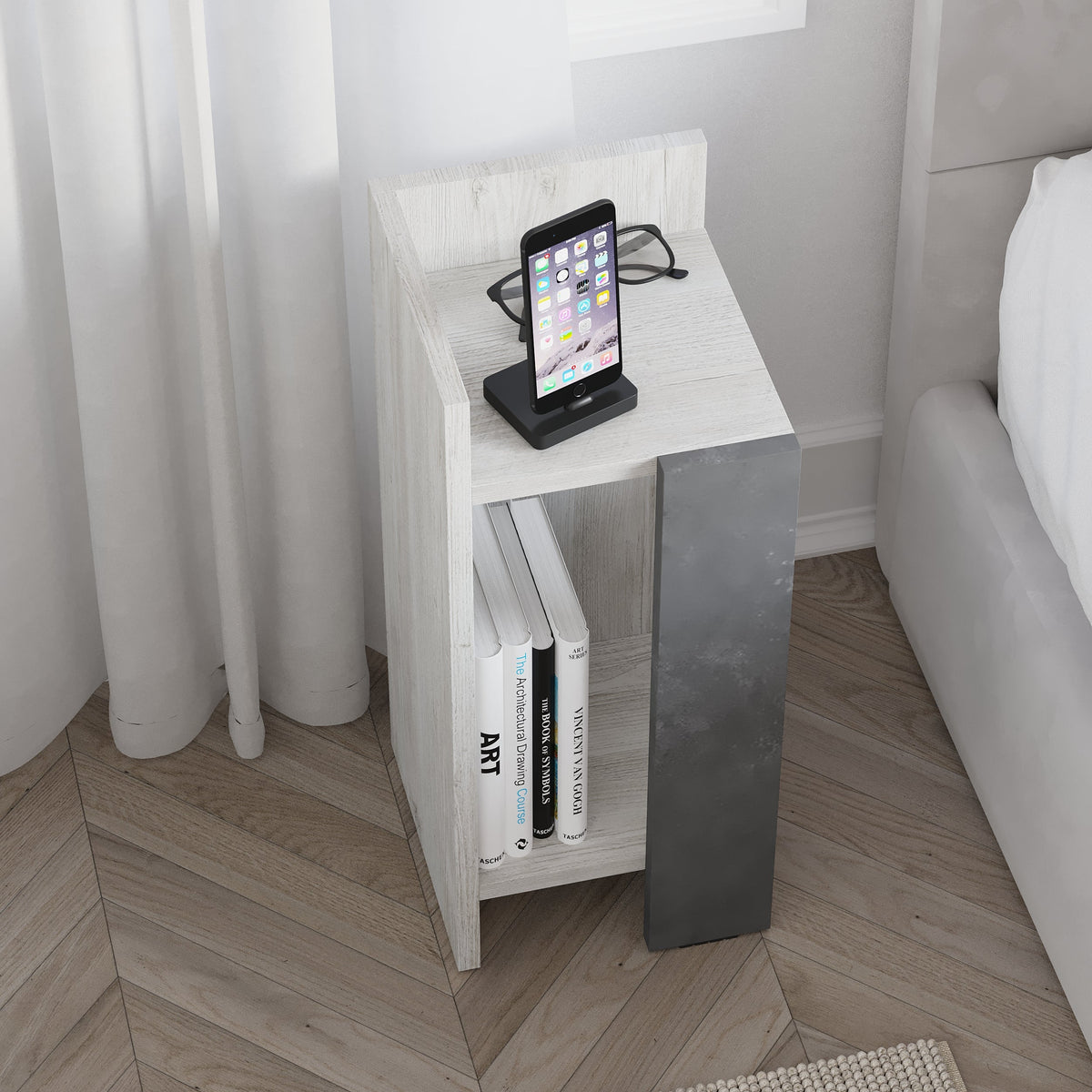 Decortieliving - Elos Modern Bedside Table Left Module 25cm Narrow