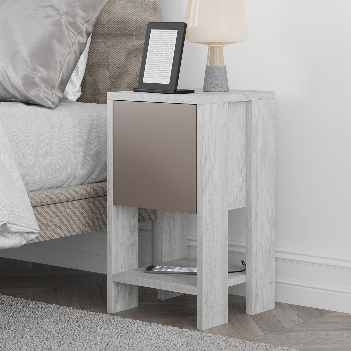 Decortieliving - Bedside Set: Ema 30cm Bedside Table + Mushroom Touch Lamp