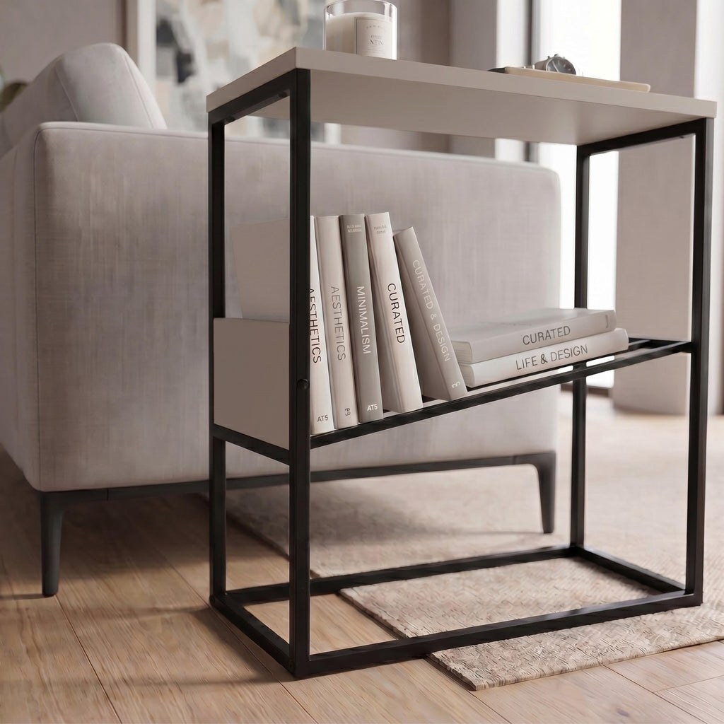 Table d'appoint moderne Tenol avec étagère métallique inclinée