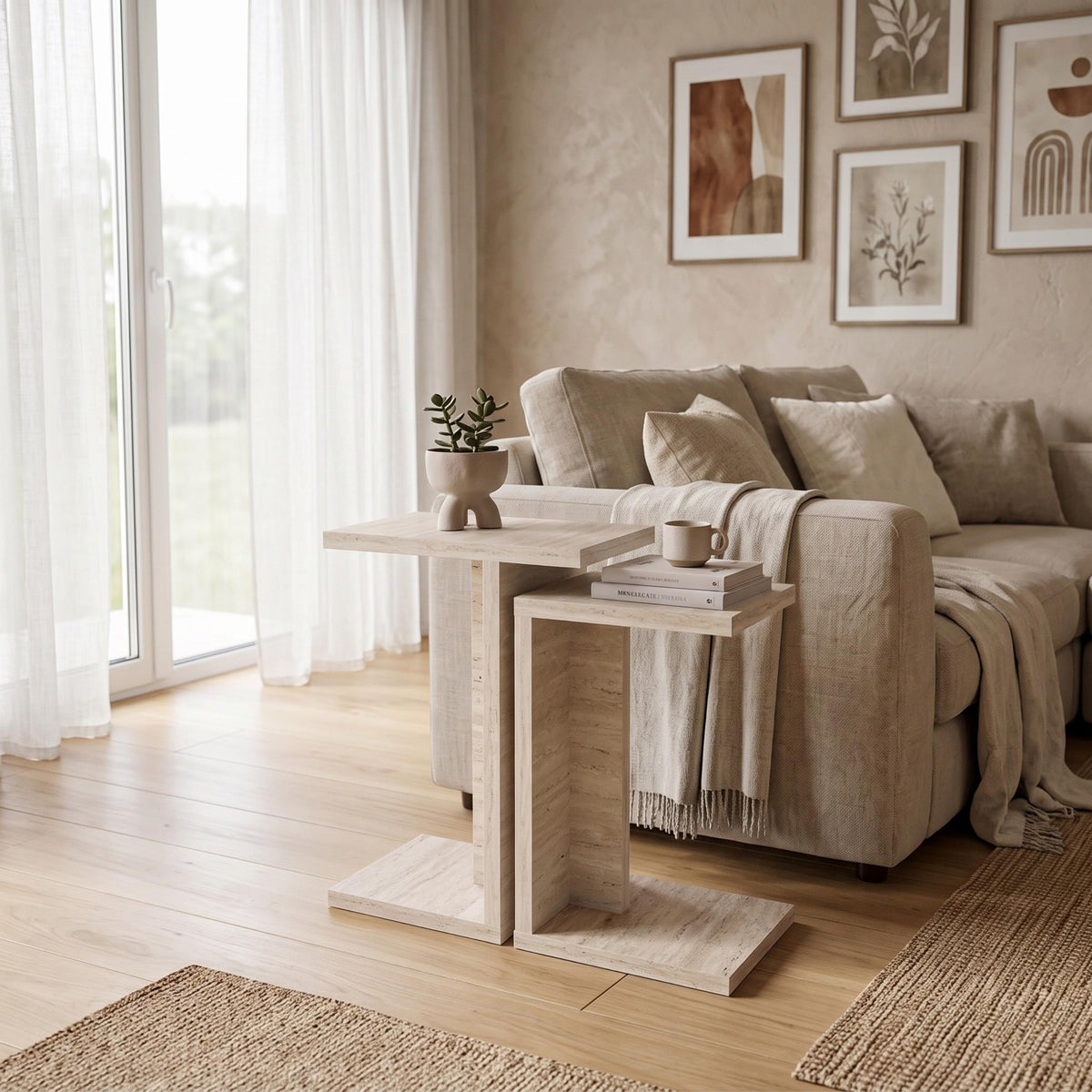 Decortieliving - Nero C-Shaped 2-Part Side Table Set
