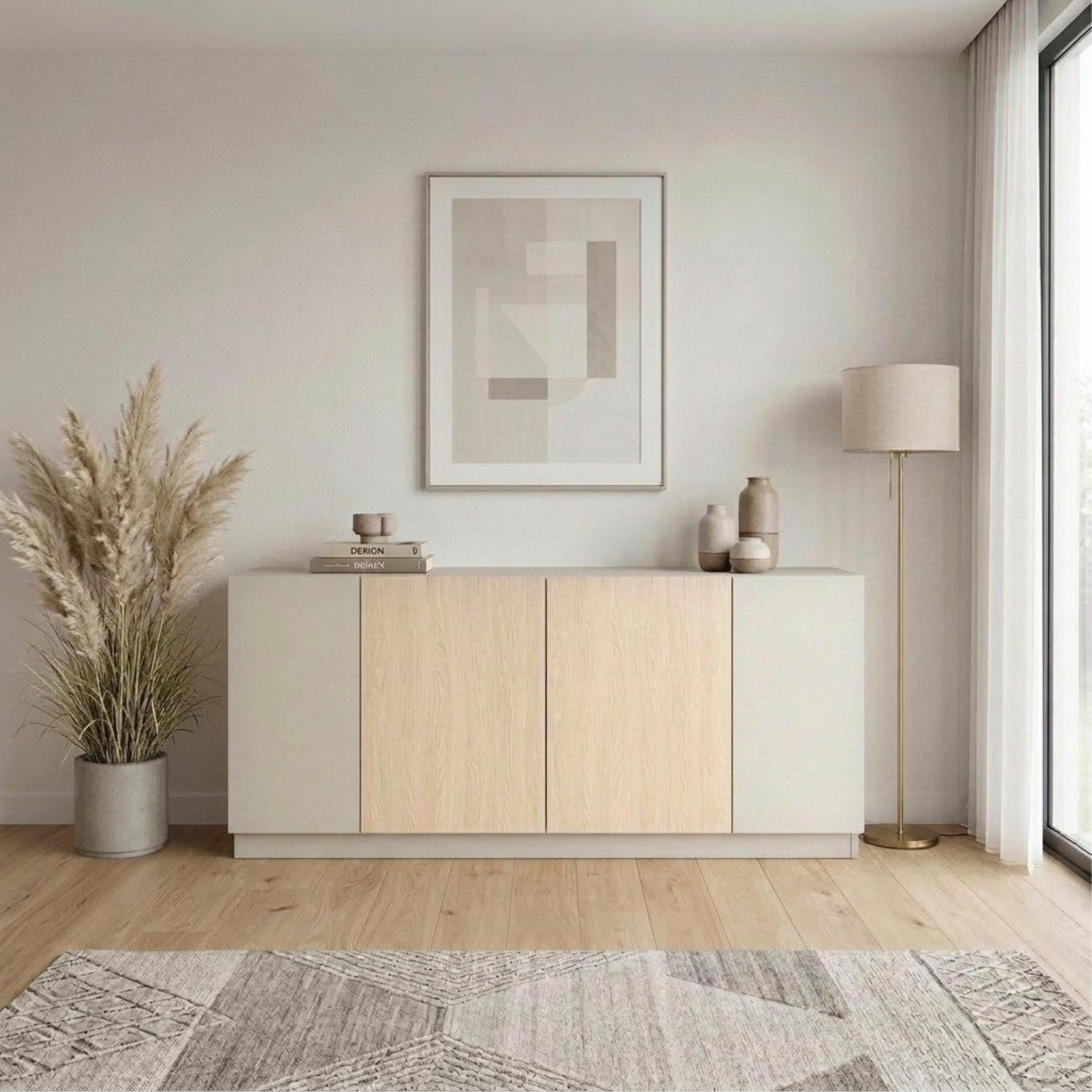 Decortieliving - Victor Console Sideboard 4 Doors Sandstone Sonoma Oak White 170 x 42.1 x 80.3 cm