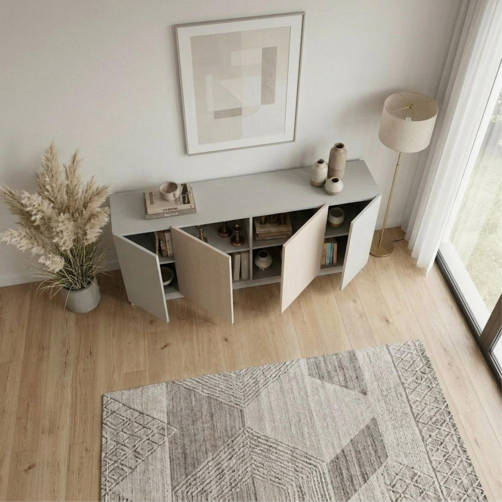 Decortieliving - Victor Console Sideboard 4 Doors Sandstone Sonoma Oak White 170 x 42.1 x 80.3 cm