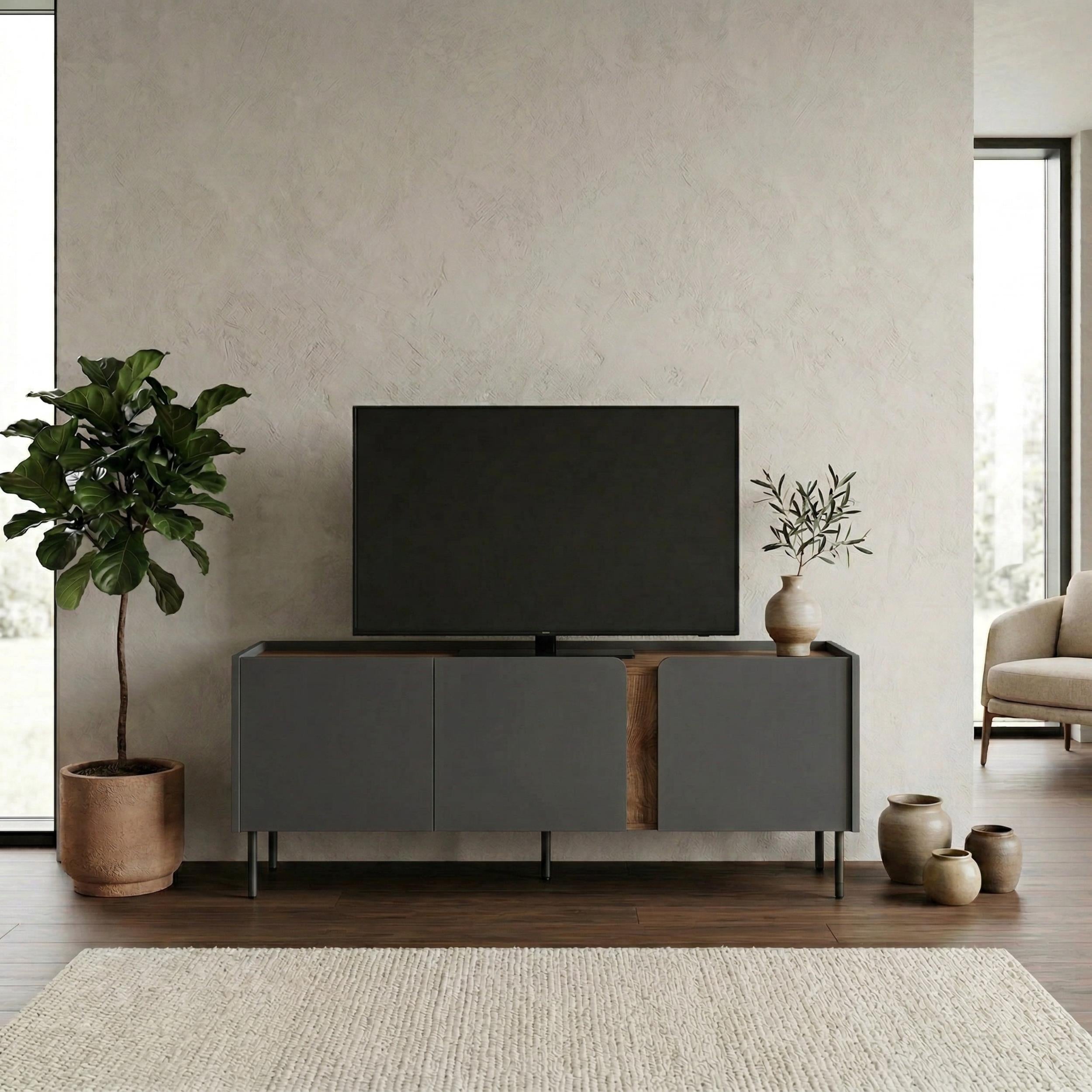 Decortieliving - Norm TV Unit 3 Doors Natural Oak-Sandstone 140 cm