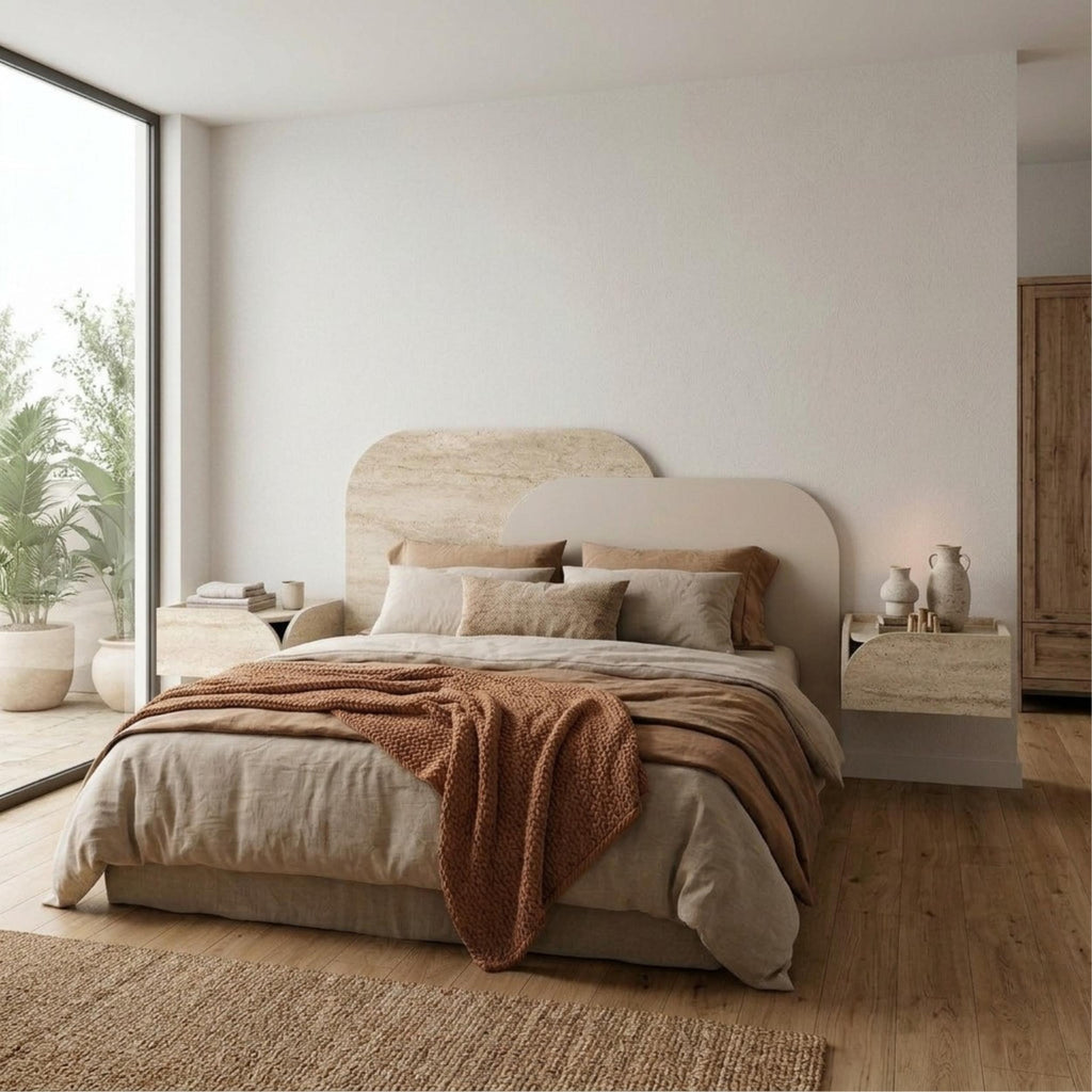Decortieliving - Rove Wall Mounted Headboard for King Size Bed Travertine, Sandstone 160x75 cm