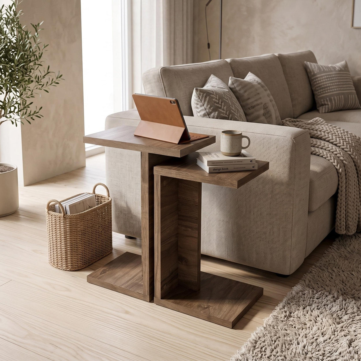 Decortieliving - Nero C-Shaped 2-Part Side Table Set