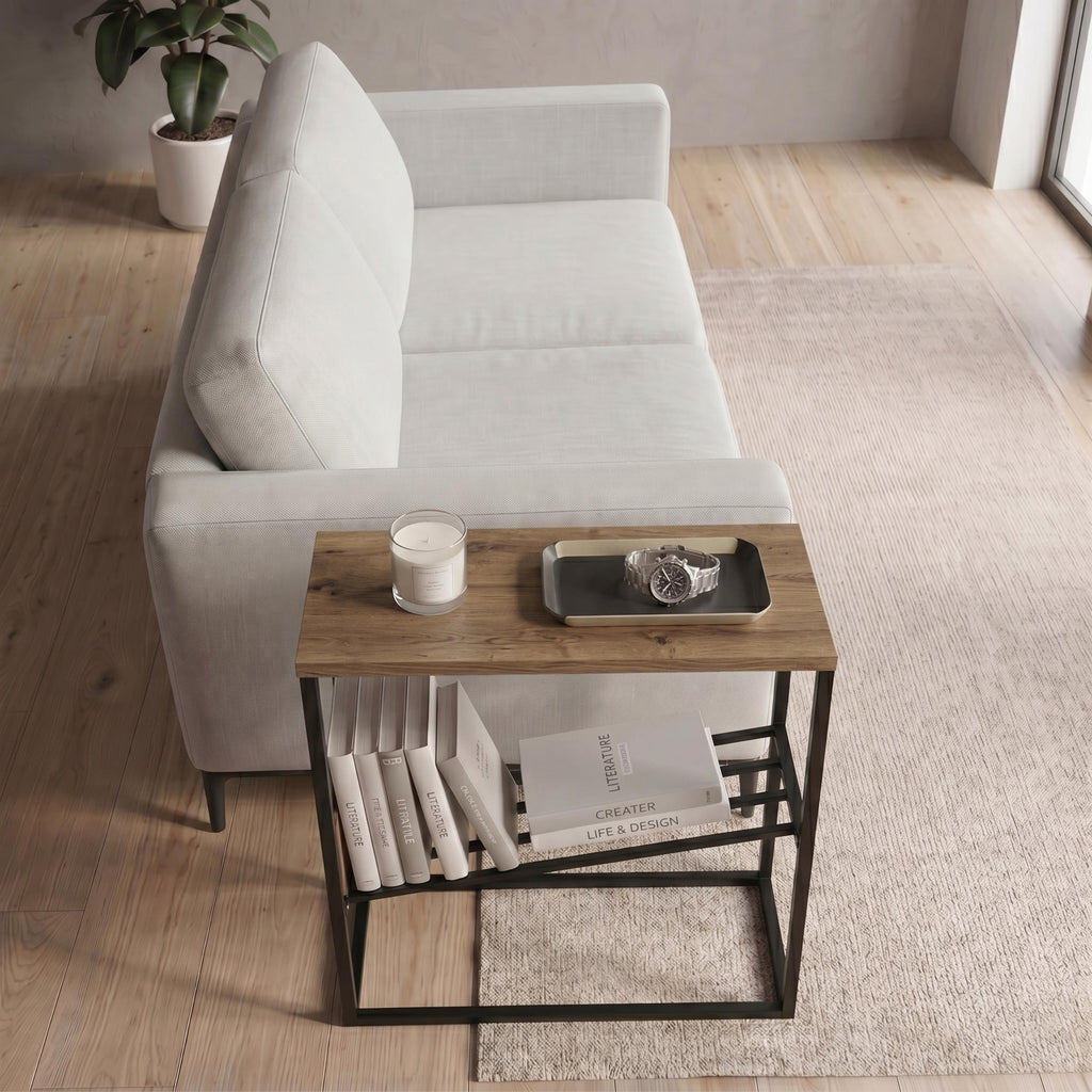Table d'appoint moderne Tenol avec étagère métallique inclinée