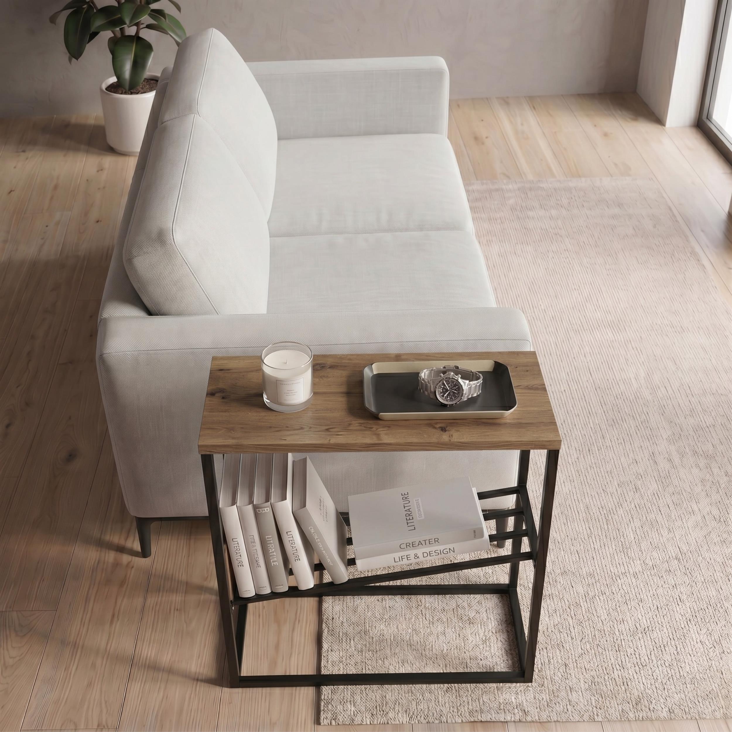 Table d'appoint moderne Tenol avec étagère métallique inclinée