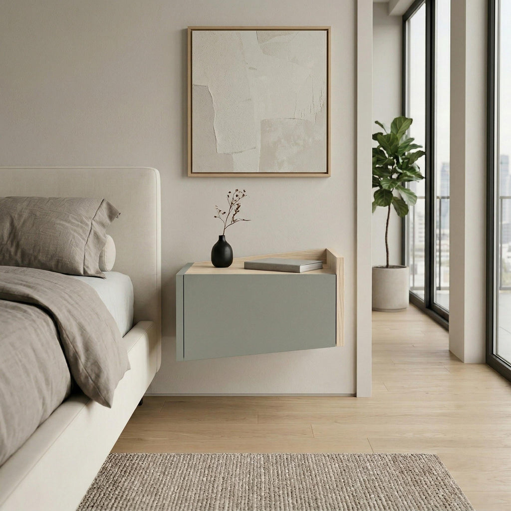 Decortieliving - Diago Floating Bedside Table with Drawer and Top Shelf - Right