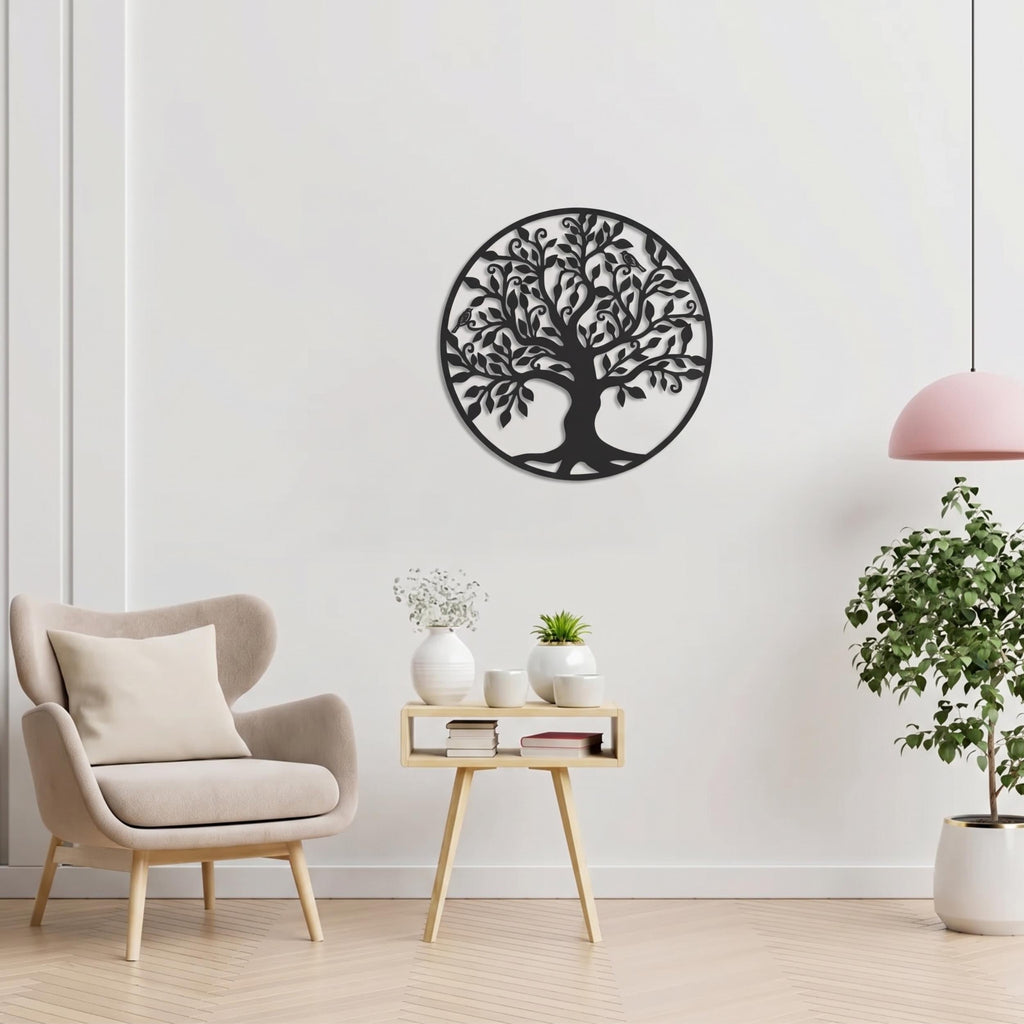 Décoration murale en métal - Arbre avec oiseaux 45cm