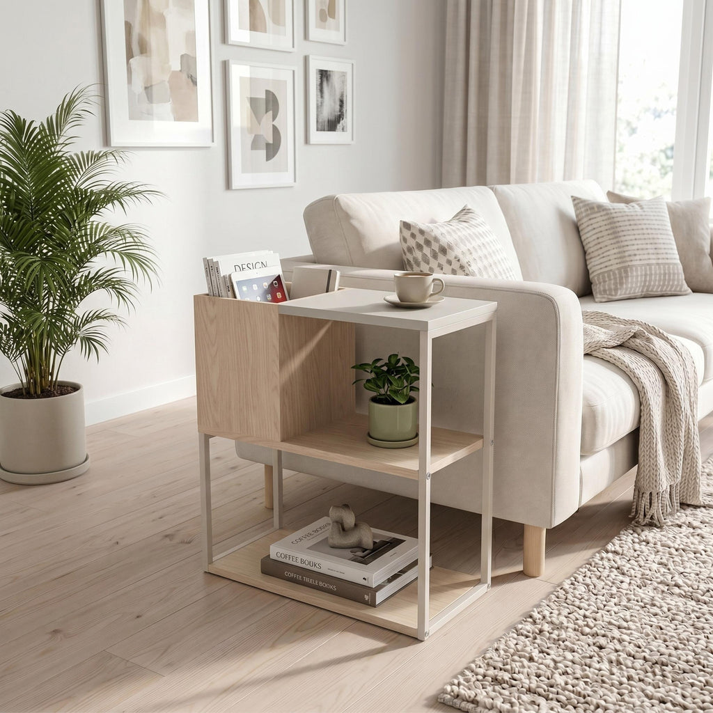 Table d'appoint Tania avec étagères de rangement