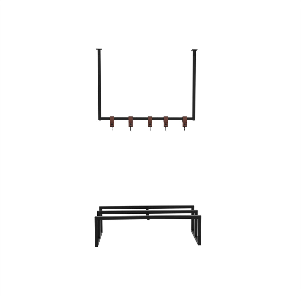 Decortieliving - Roya Hall Set Shoe Rack, 5 Metal Hook Wall Rail Black 72 x 30 x 50.2 cm
