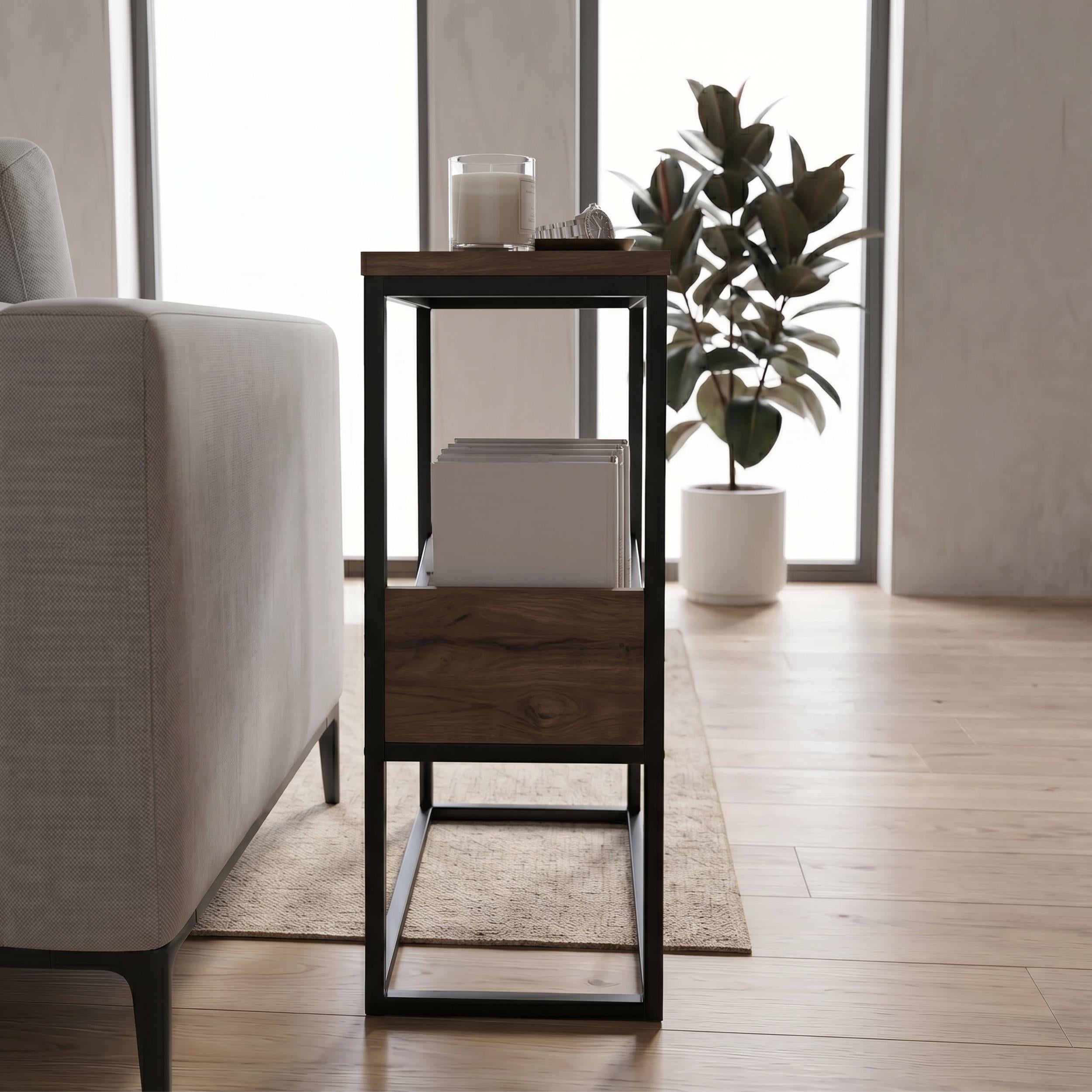 Table d'appoint moderne Tenol avec étagère métallique inclinée