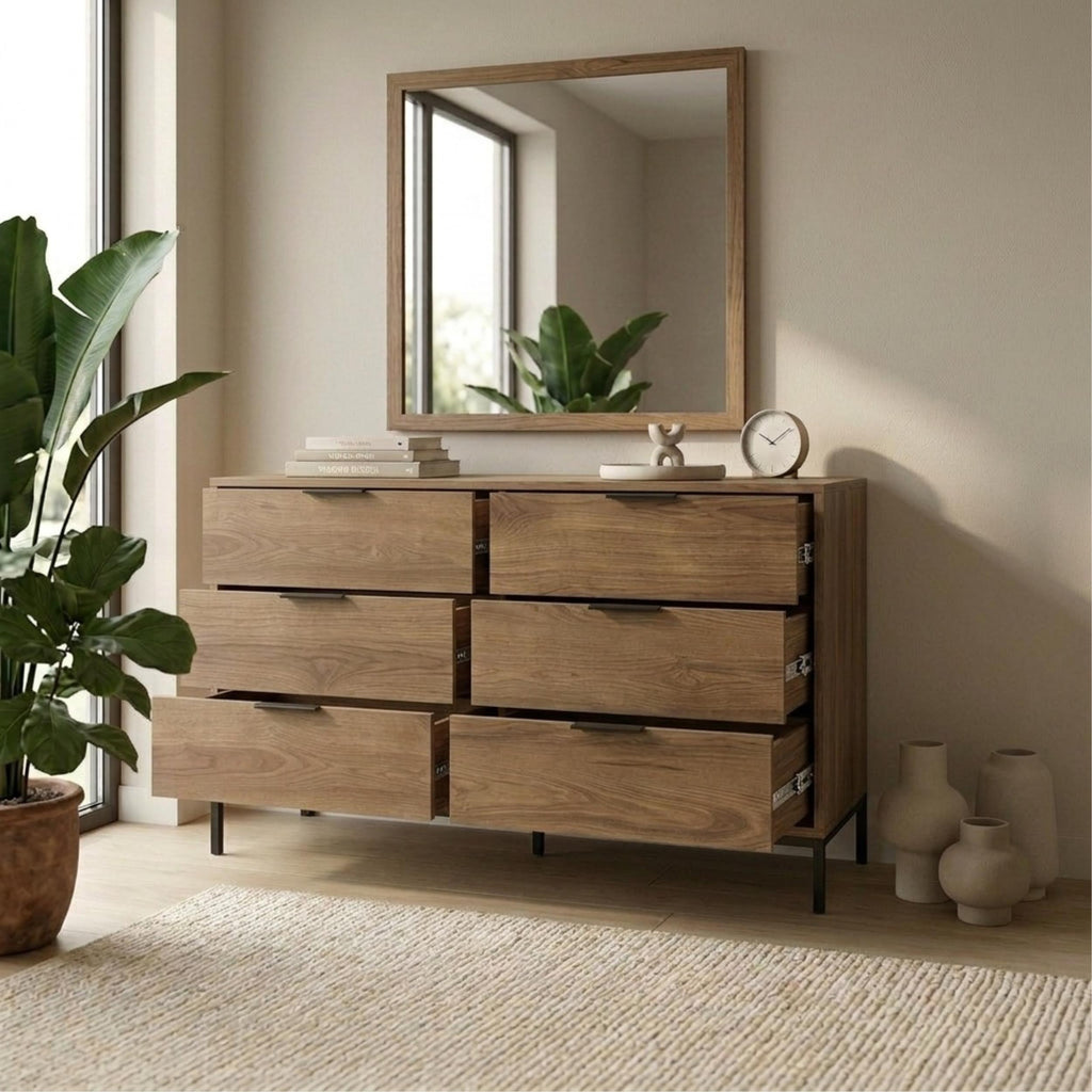 Commode large Mars 6 tiroirs chêne Whiskey L140 cm