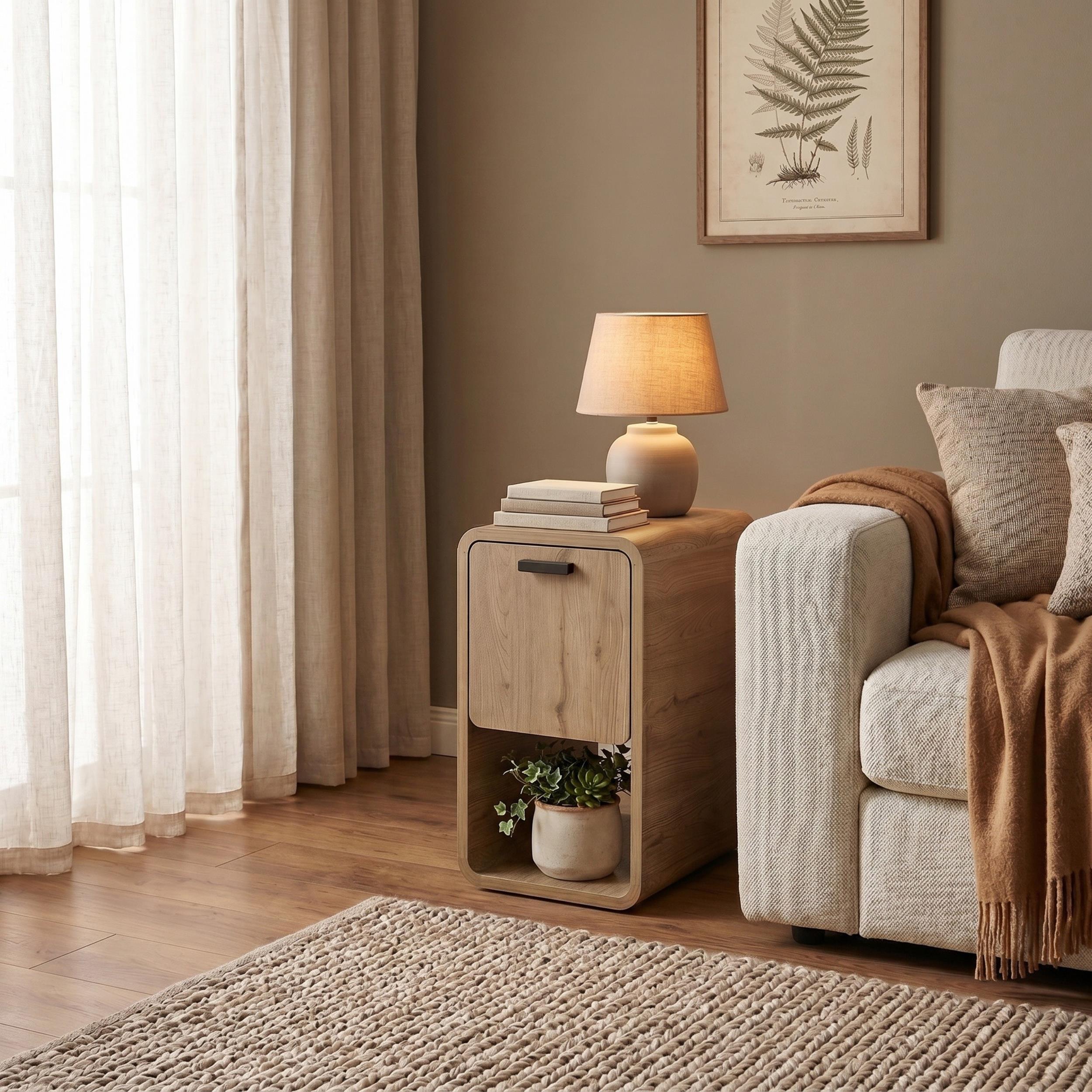 Table de chevet Rovel en chêne naturel avec rangement