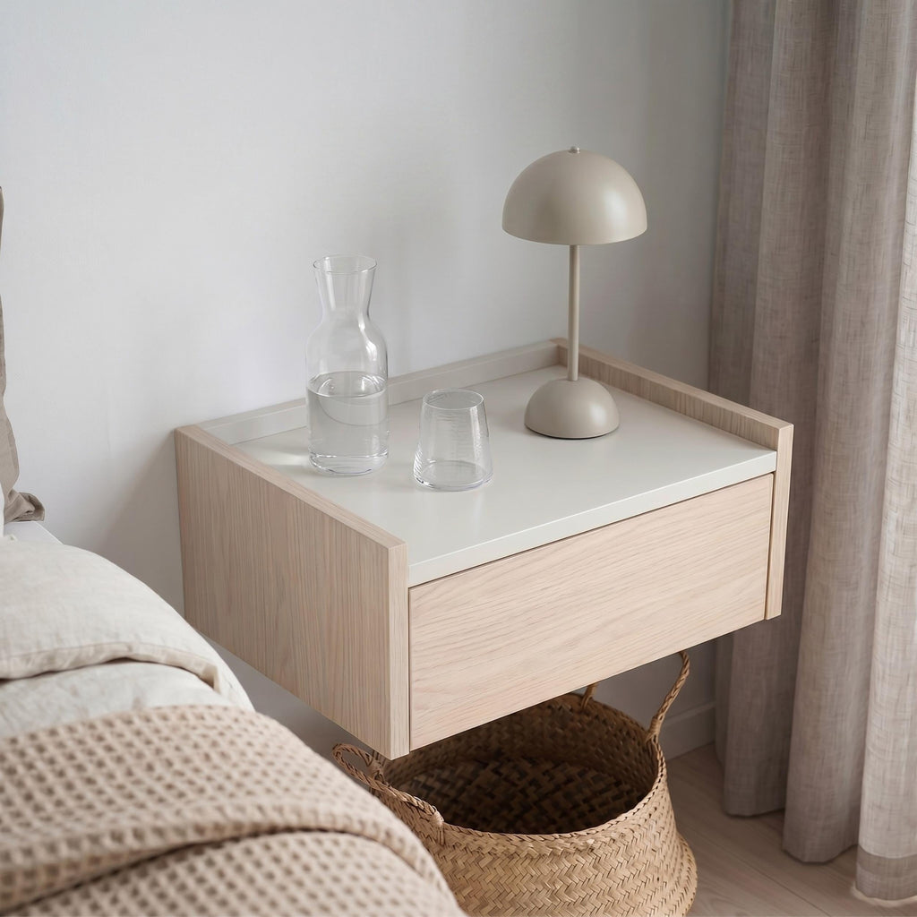 Decortieliving - Brisa Floating Bedside Table with Drawer and Top Shelf