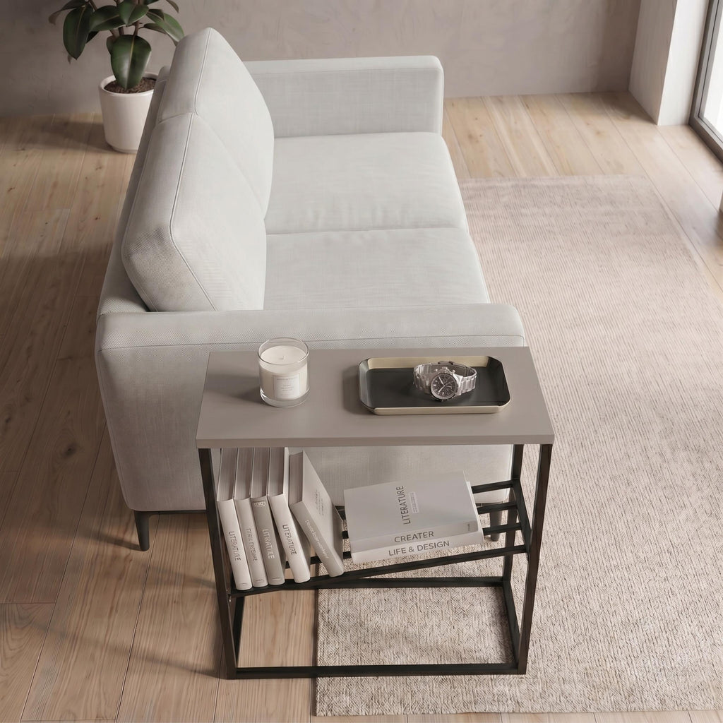 Table d'appoint moderne Tenol avec étagère métallique inclinée