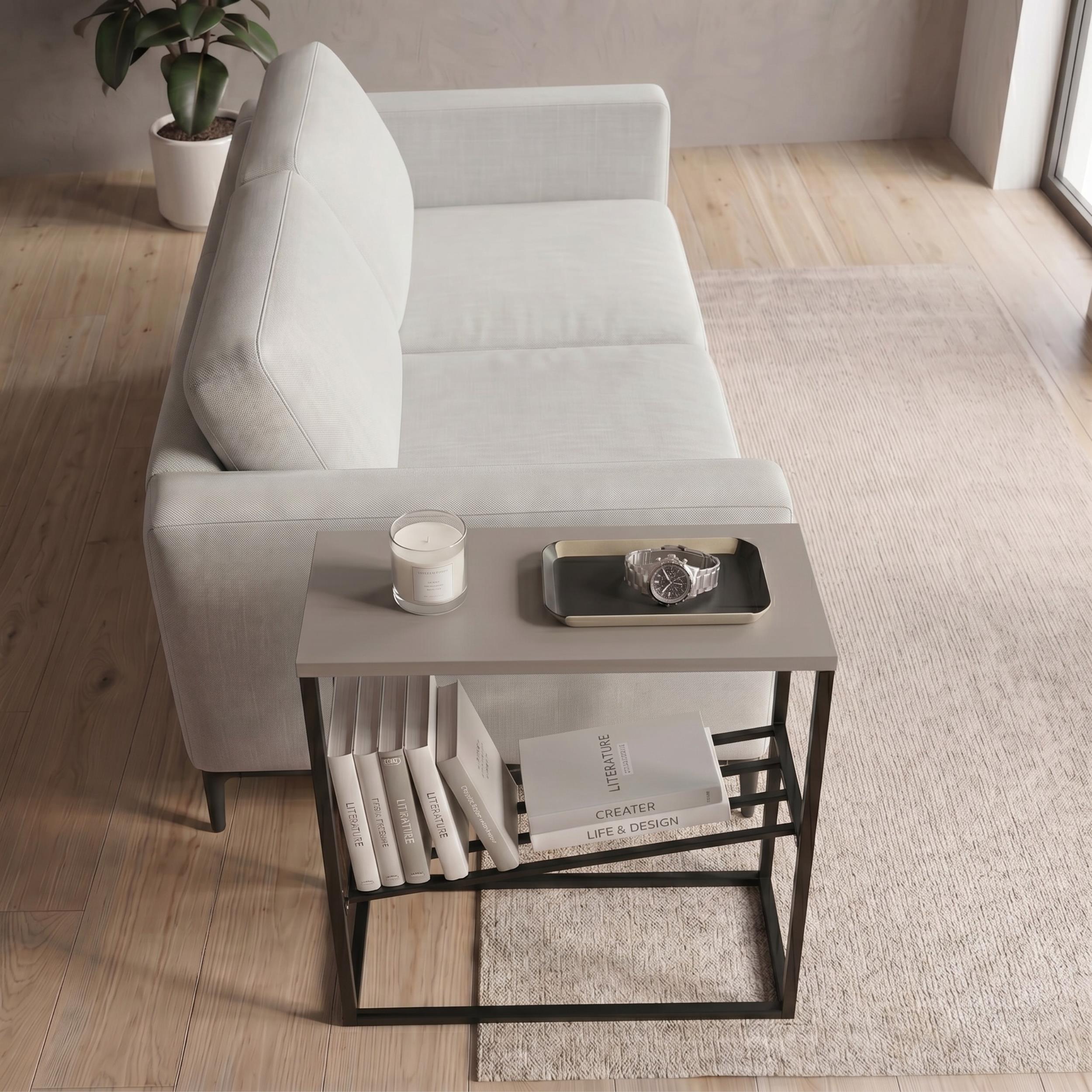 Table d'appoint moderne Tenol avec étagère métallique inclinée