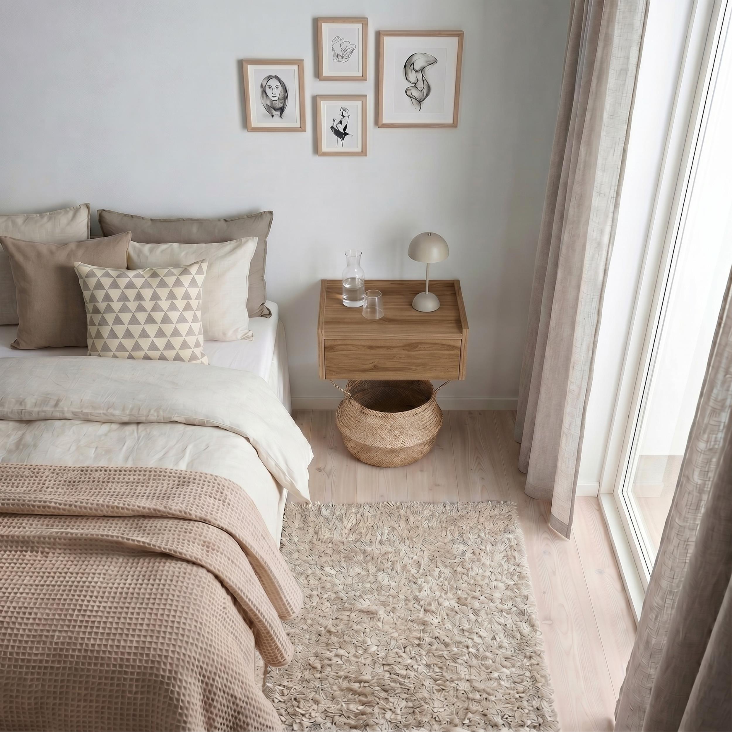 Decortieliving - Brisa Floating Bedside Table with Drawer and Top Shelf