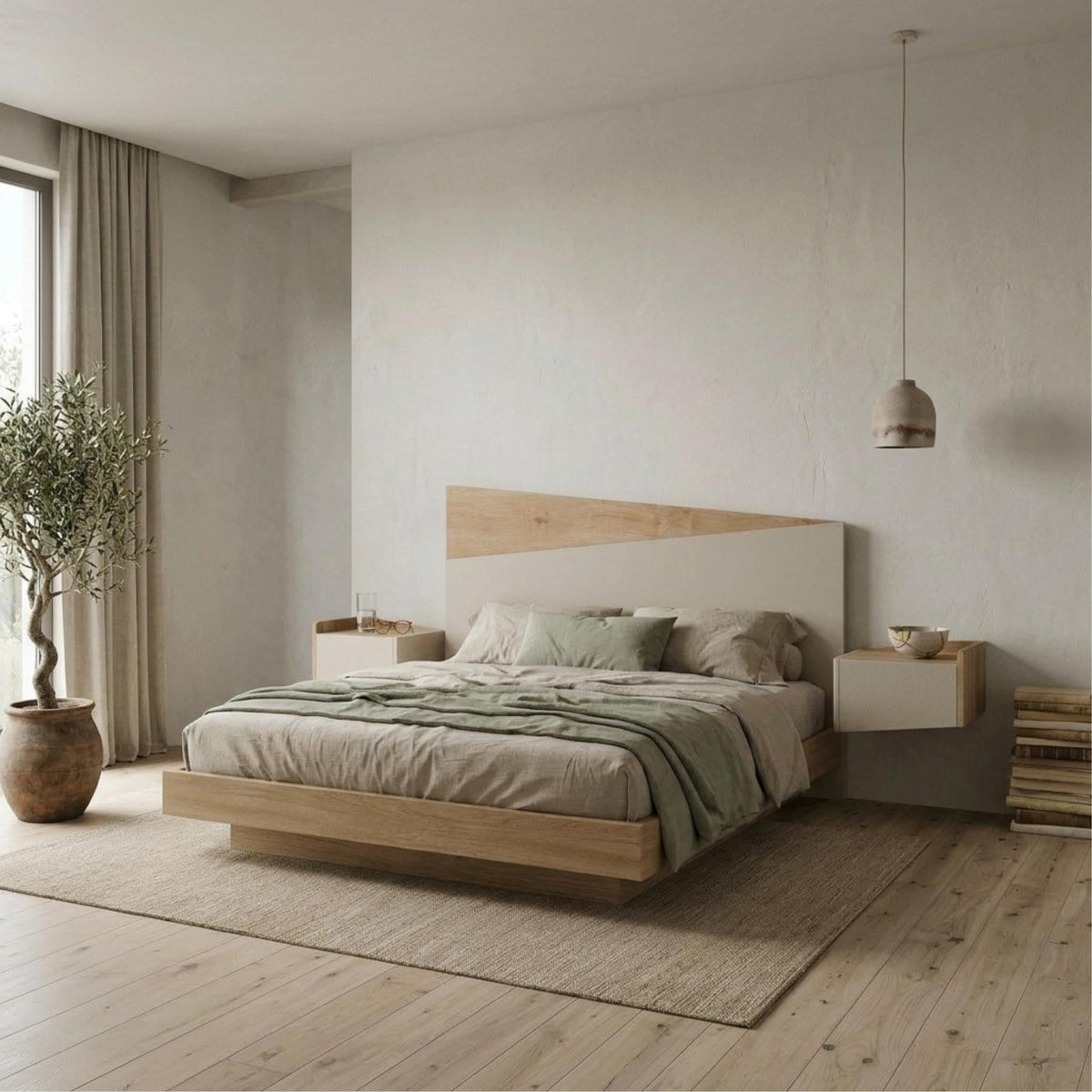 Decortieliving - Diago Wall Mounted Headboard for King Size Bed Oak, Sandstone 160x74 cm