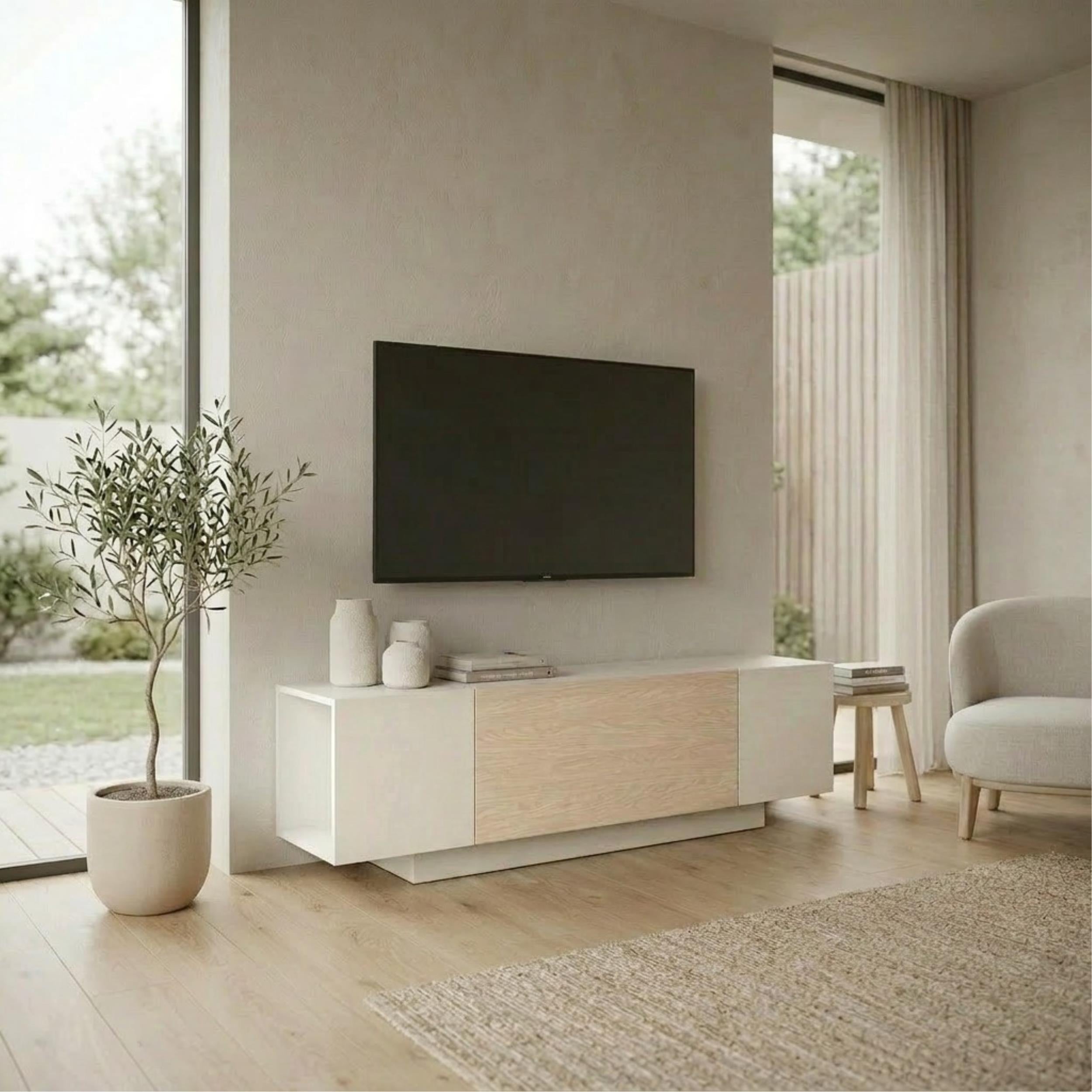Decortieliving - Victor TV Unit Sandstone-Sonoma Oak-White 150 x 37 x 45.5 cm
