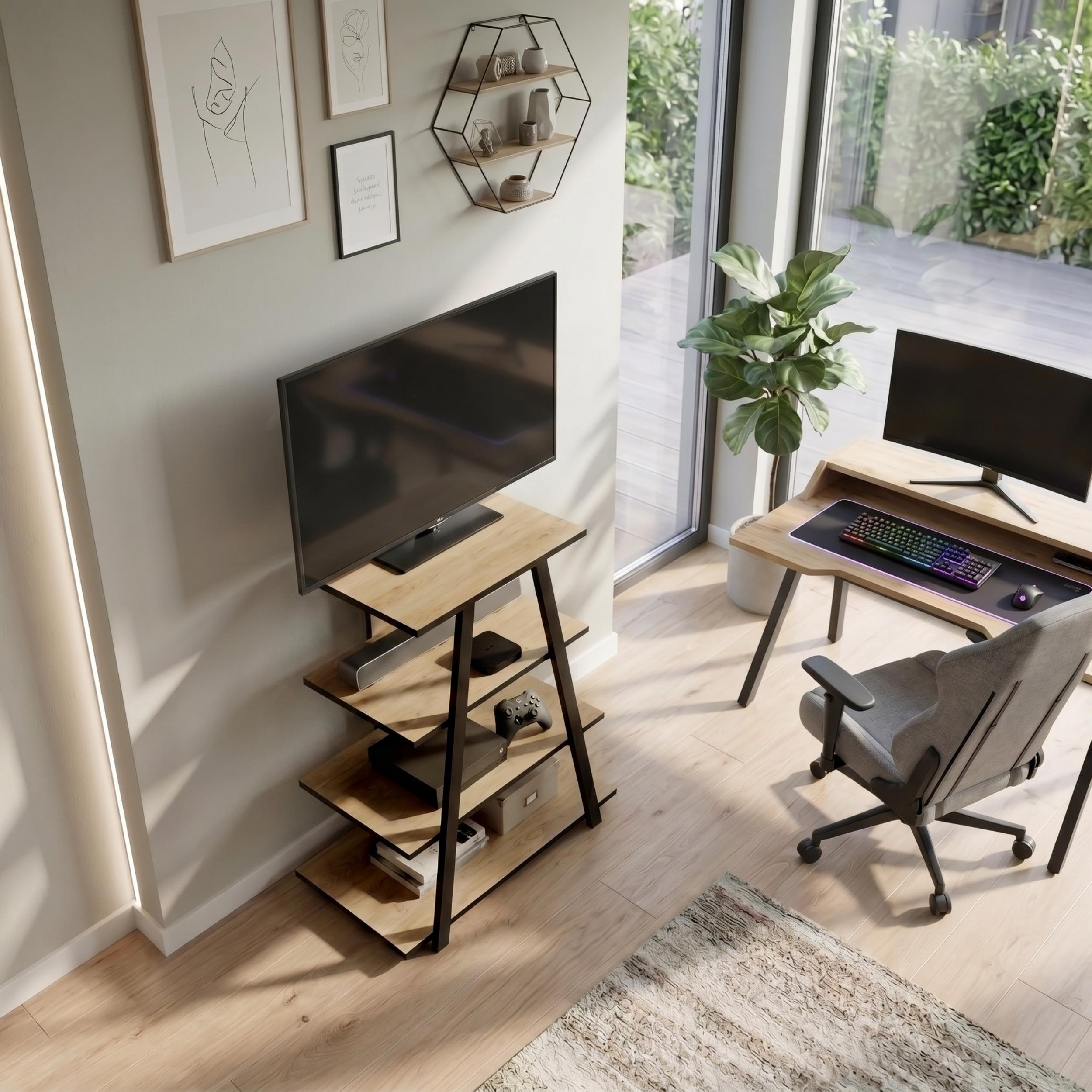 Meuble TV Lyno d'angle avec étagères ouvertes