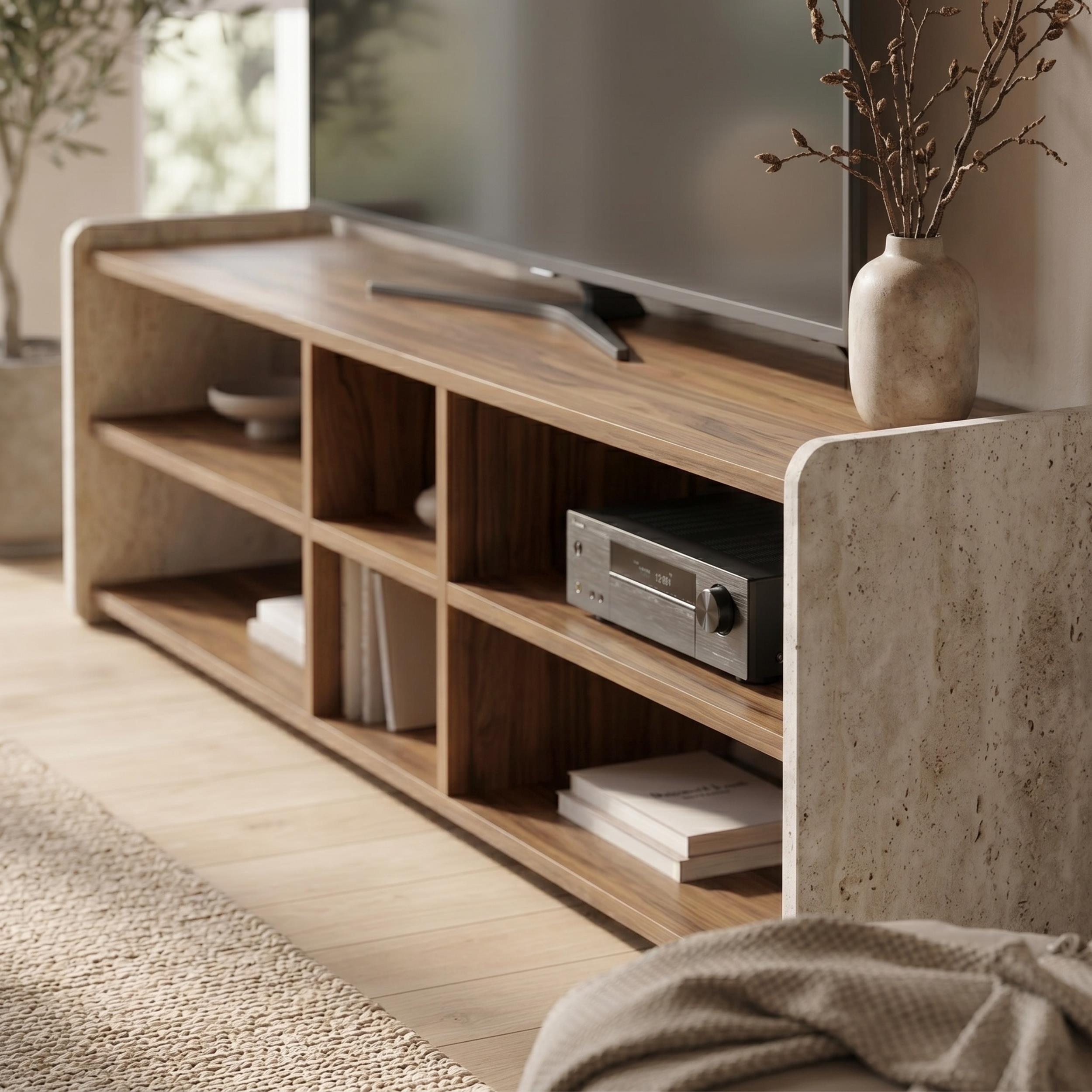 Meuble TV moderne Bige avec étagères ouvertes 150 cm