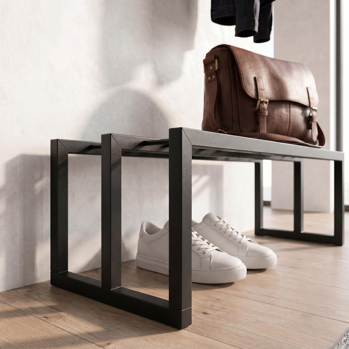 Decortieliving - Roya Hall Set Shoe Rack, 5 Metal Hook Wall Rail Black 72 x 30 x 50.2 cm