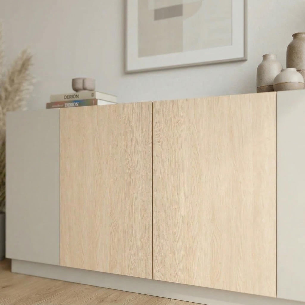 Decortieliving - Victor Console Sideboard 4 Doors Sandstone Sonoma Oak White 170 x 42.1 x 80.3 cm