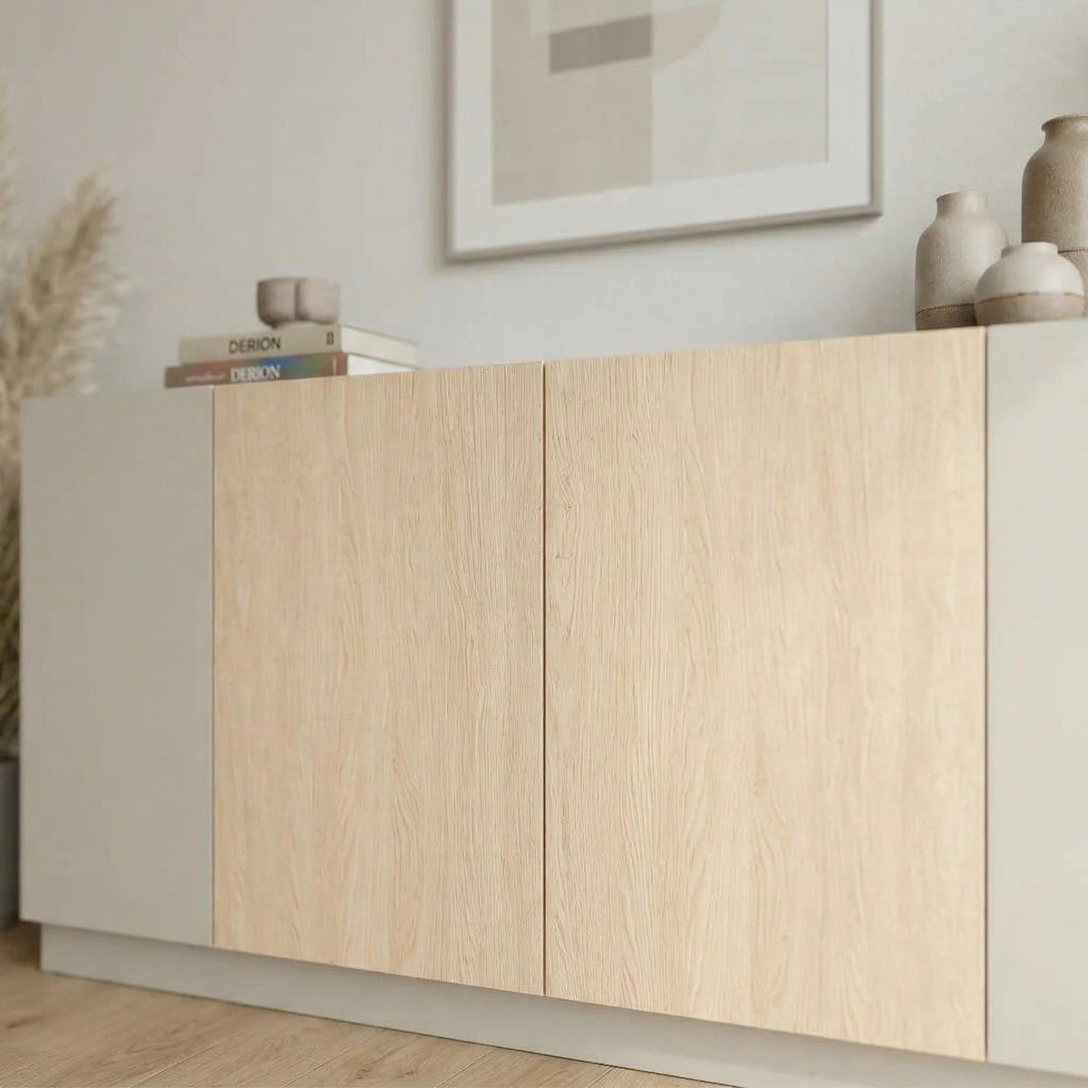 Decortieliving - Victor Console Sideboard 4 Doors Sandstone Sonoma Oak White 170 x 42.1 x 80.3 cm