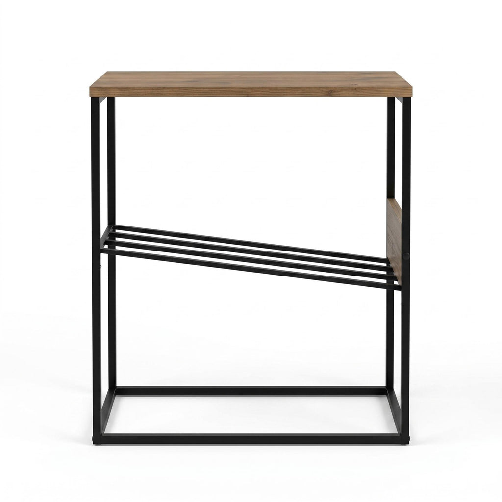 Table d'appoint moderne Tenol avec étagère métallique inclinée