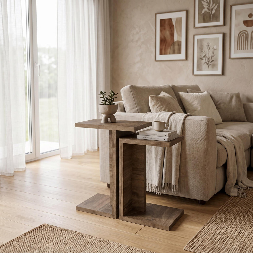 Decortieliving - Nero C-Shaped 2-Part Side Table Set
