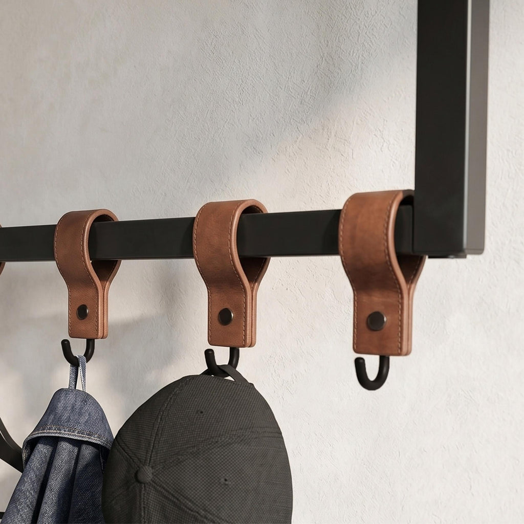 Decortieliving - Roya Hall Set Shoe Rack, 5 Metal Hook Wall Rail Black 72 x 30 x 50.2 cm
