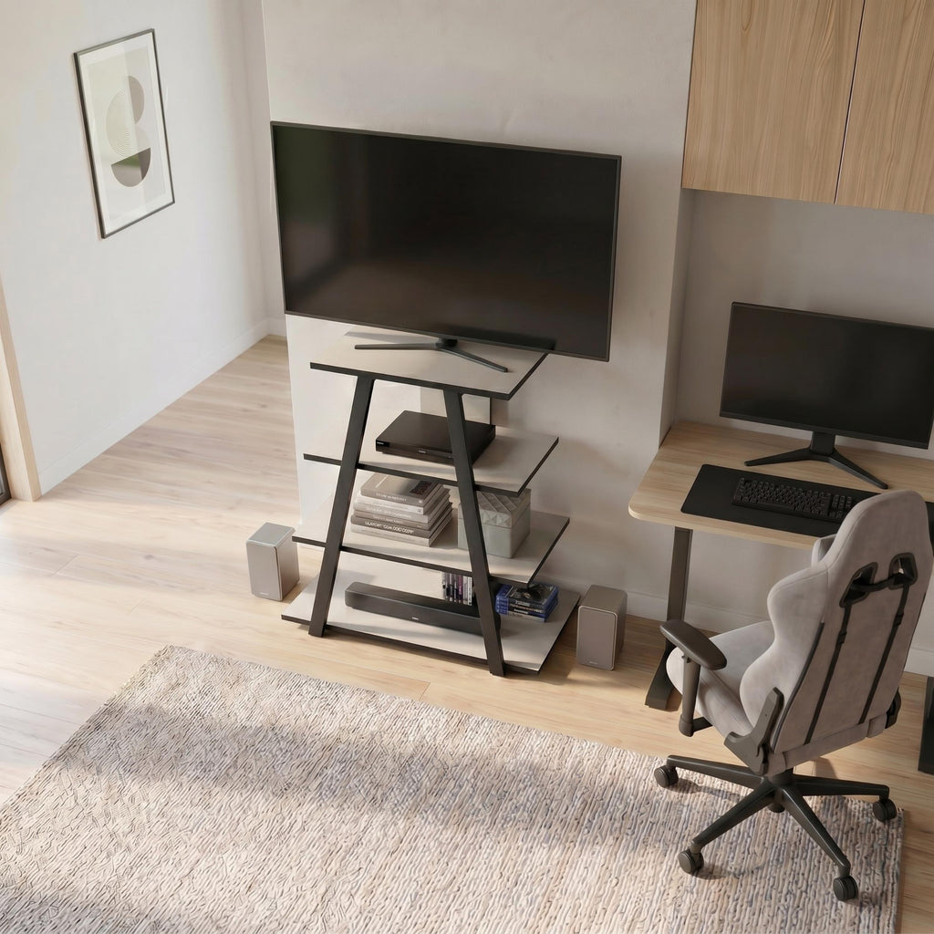 Meuble TV Lyno d'angle avec étagères ouvertes