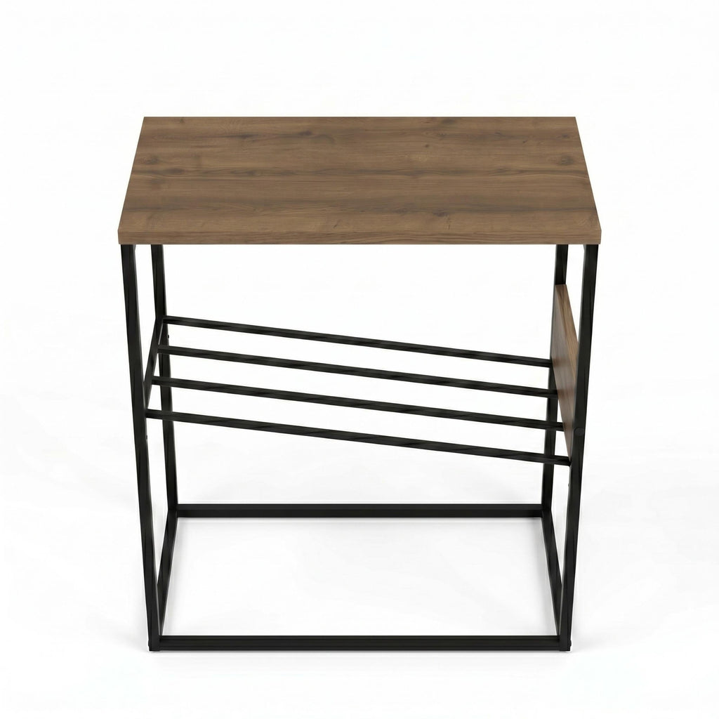 Table d'appoint moderne Tenol avec étagère métallique inclinée