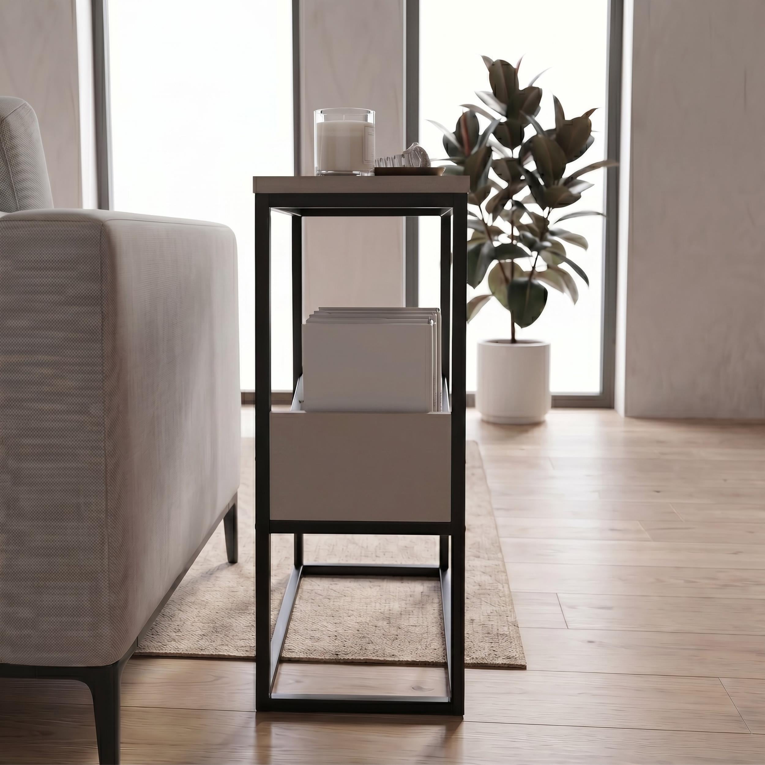 Table d'appoint moderne Tenol avec étagère métallique inclinée