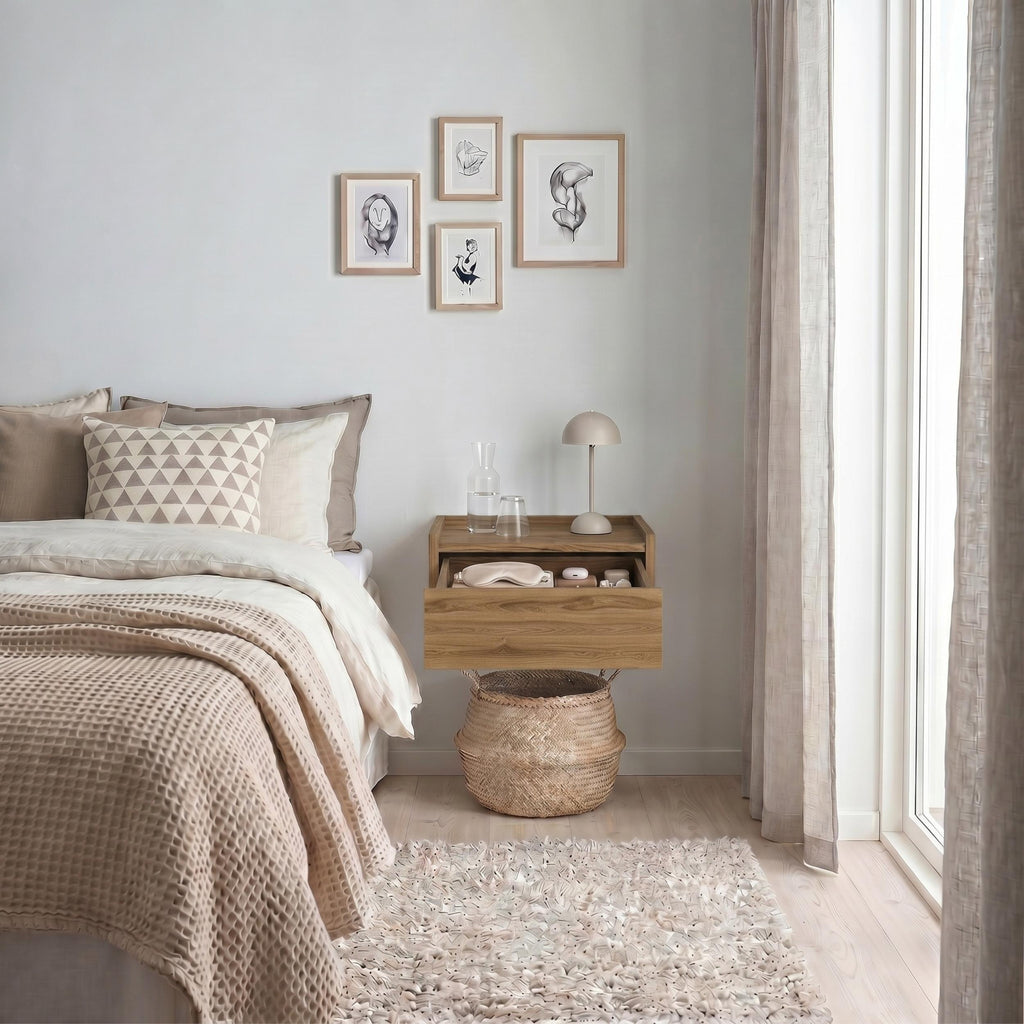 Decortieliving - Brisa Floating Bedside Table with Drawer and Top Shelf