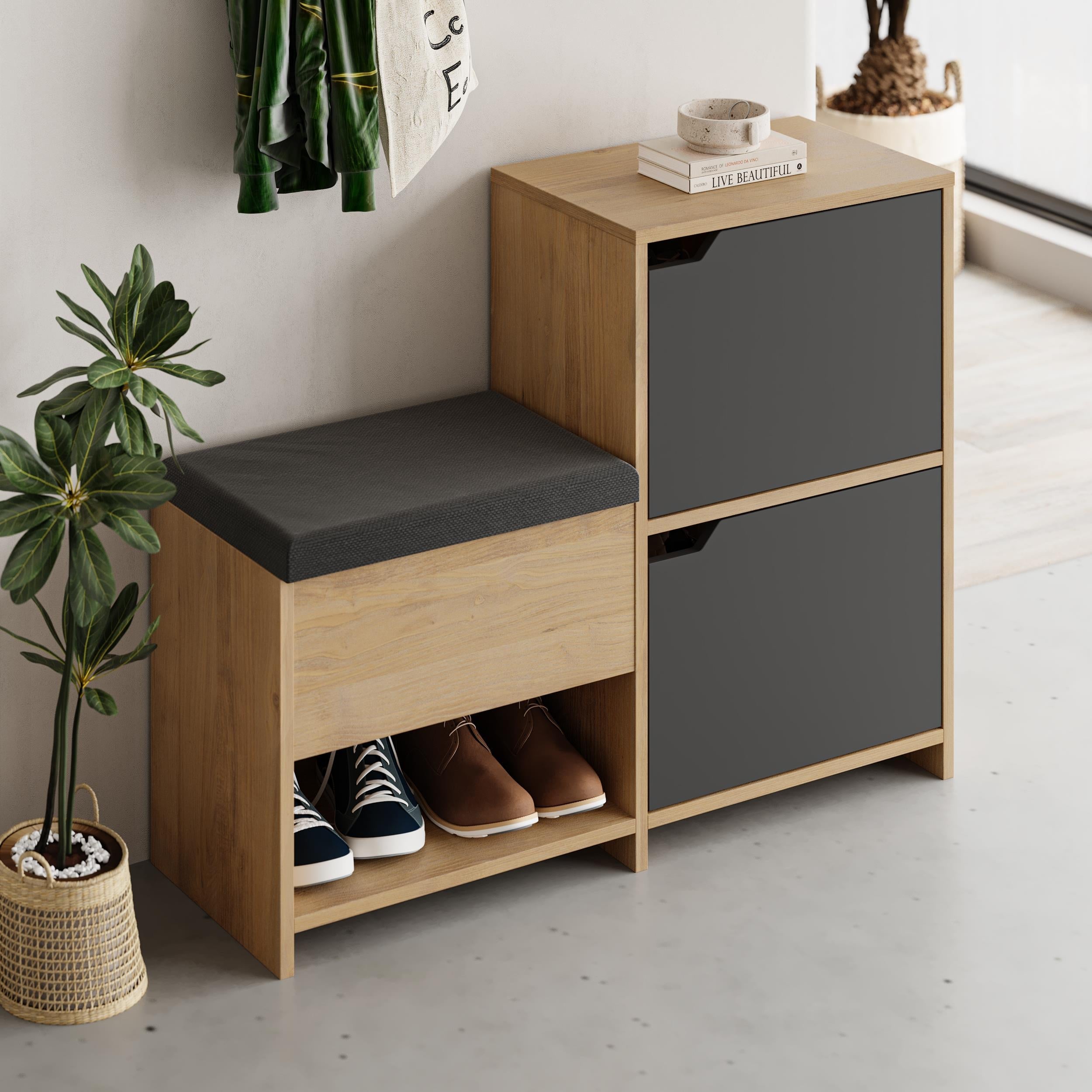 Banc à chaussures Haven – Meuble de rangement d’entrée en forme d'escalier de 101 cm avec assise