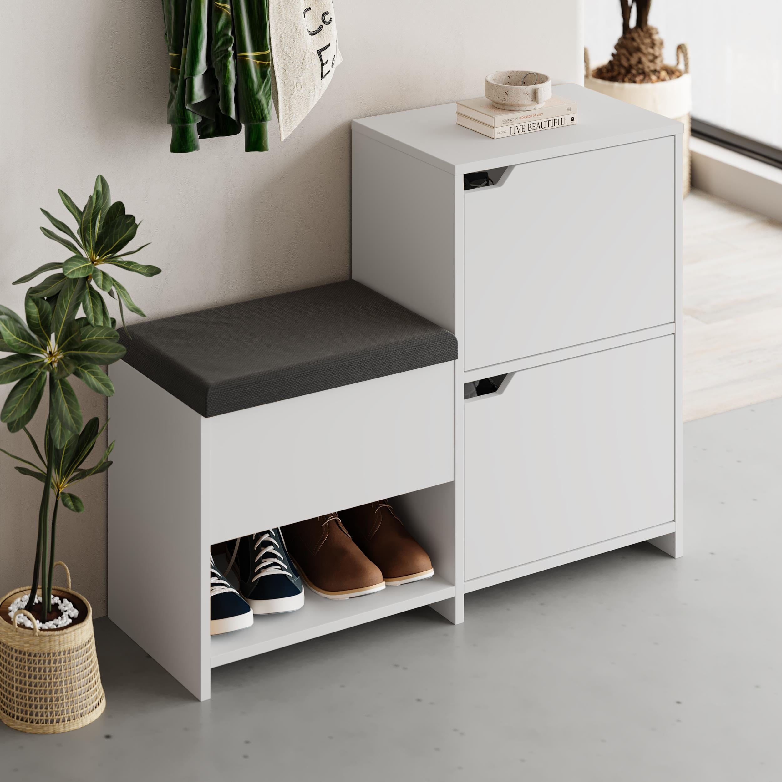 Banc à chaussures Haven – Meuble de rangement d’entrée en forme d'escalier de 101 cm avec assise