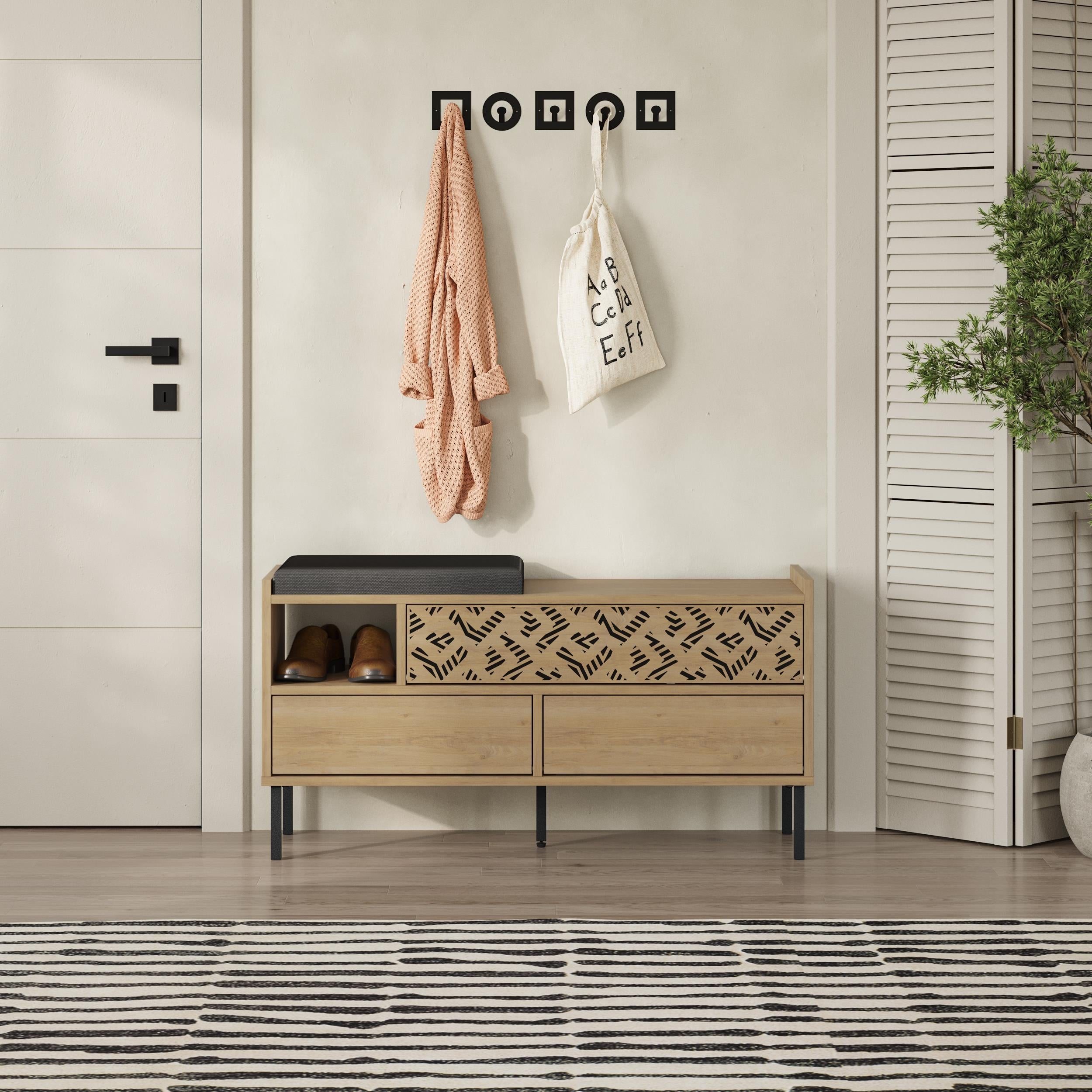 Banc à chaussures moderne Heaton – Meuble à chaussures d'entrée 3 portes avec assise