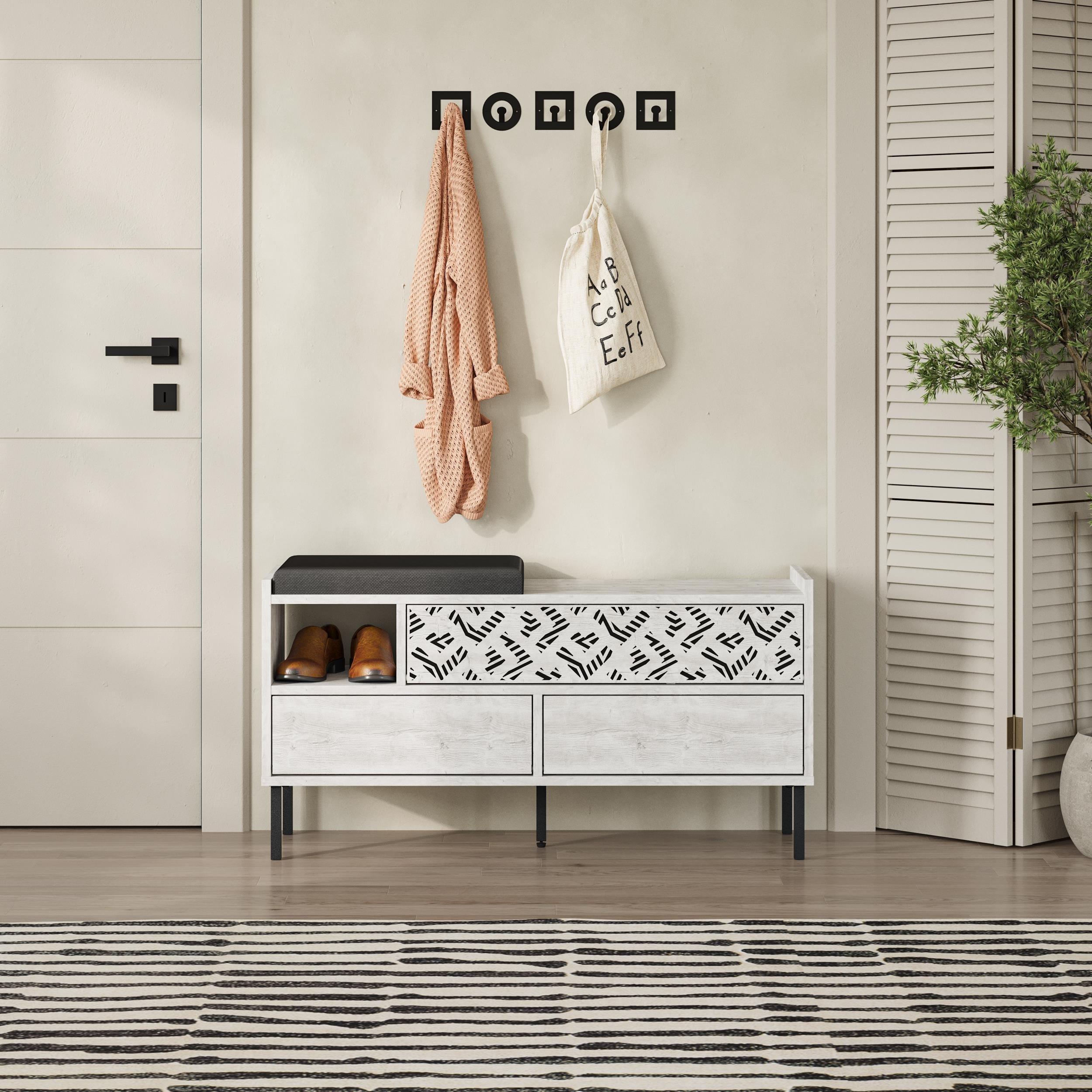 Banc à chaussures moderne Heaton – Meuble à chaussures d'entrée 3 portes avec assise