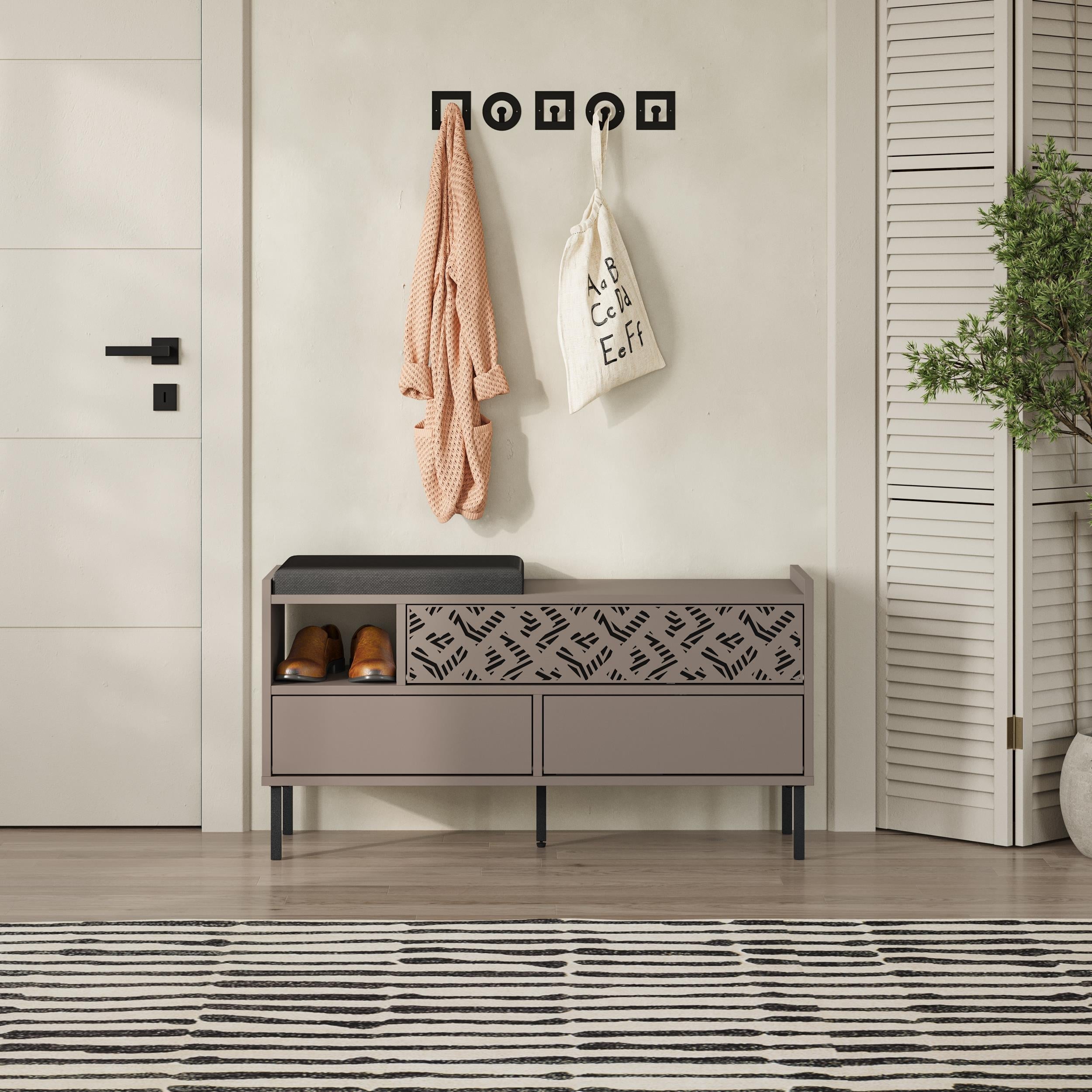 Banc à chaussures moderne Heaton – Meuble à chaussures d'entrée 3 portes avec assise