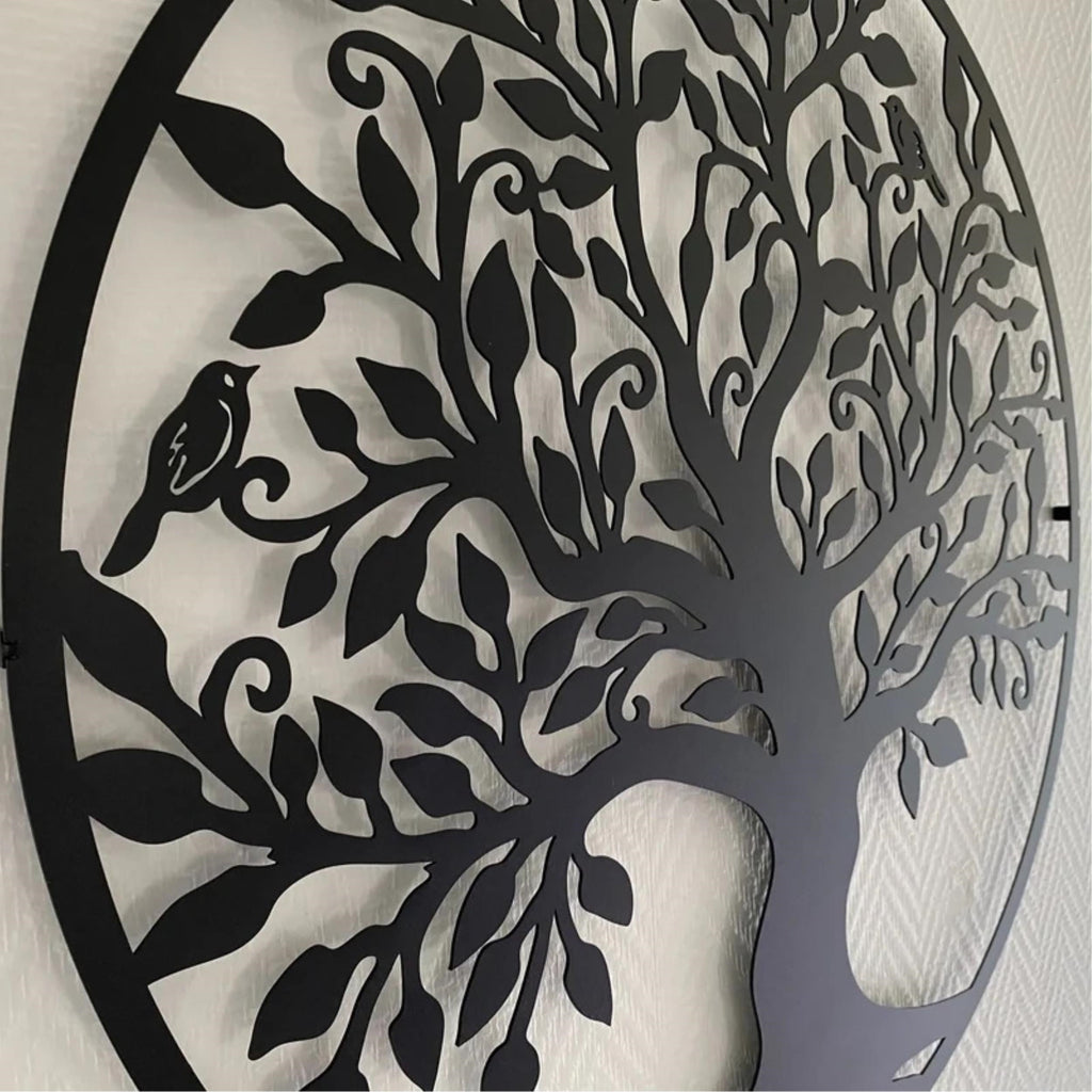 Décoration murale en métal - Arbre avec oiseaux 45cm