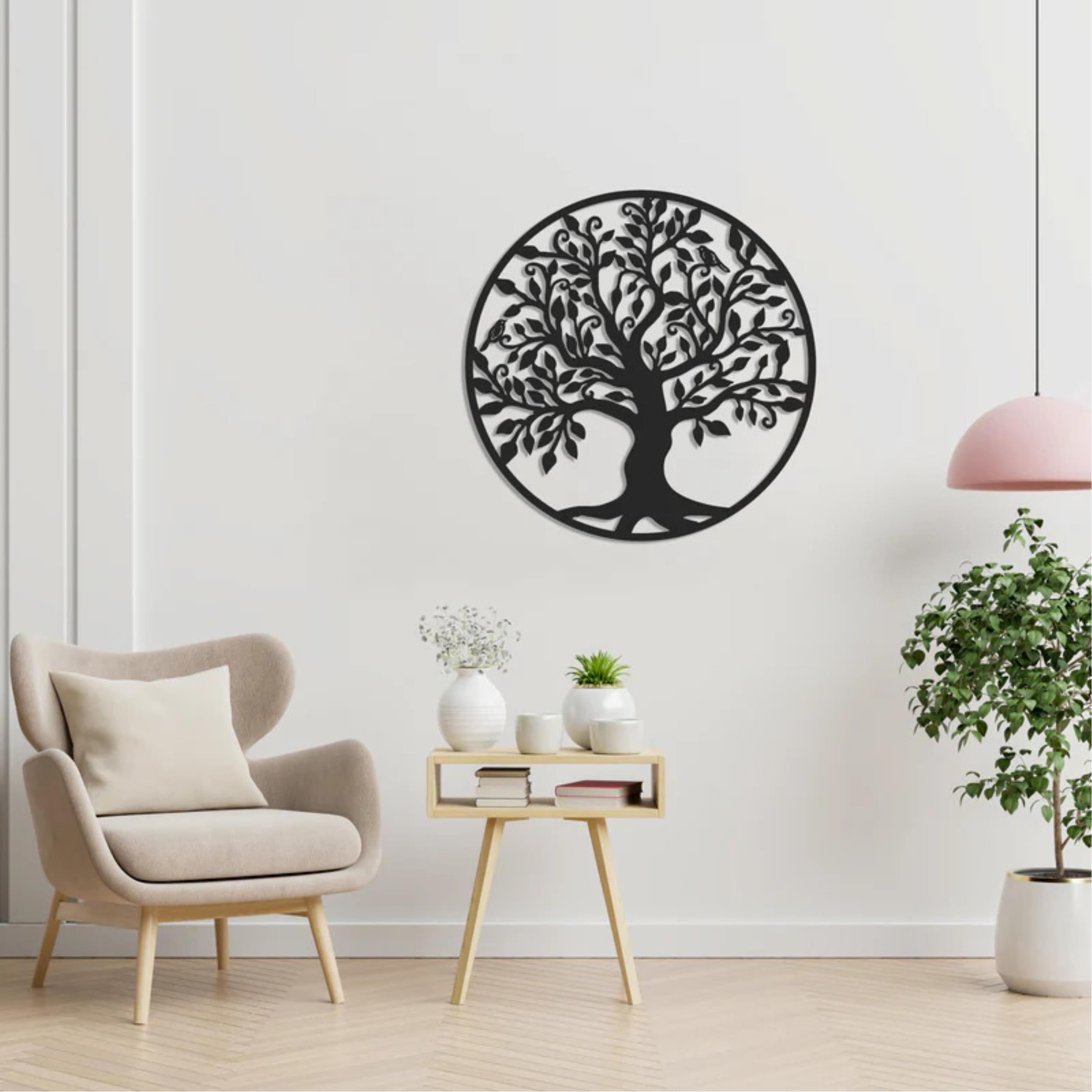 Décoration Murale en Métal - Arbre avec Oiseaux 75cm